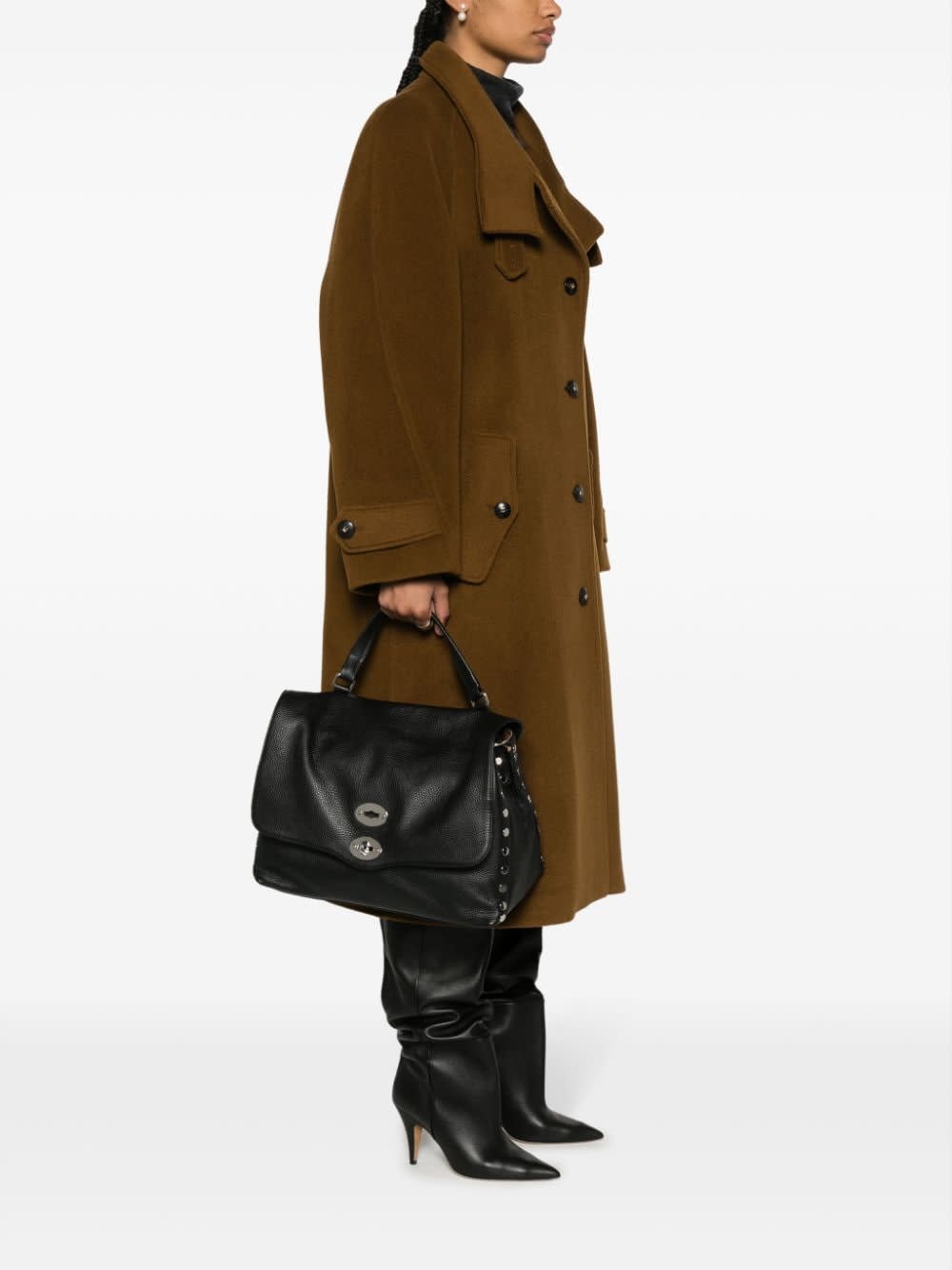 Zanellato Shoulder Bag With Stud Embellishment And Top Handle In Black