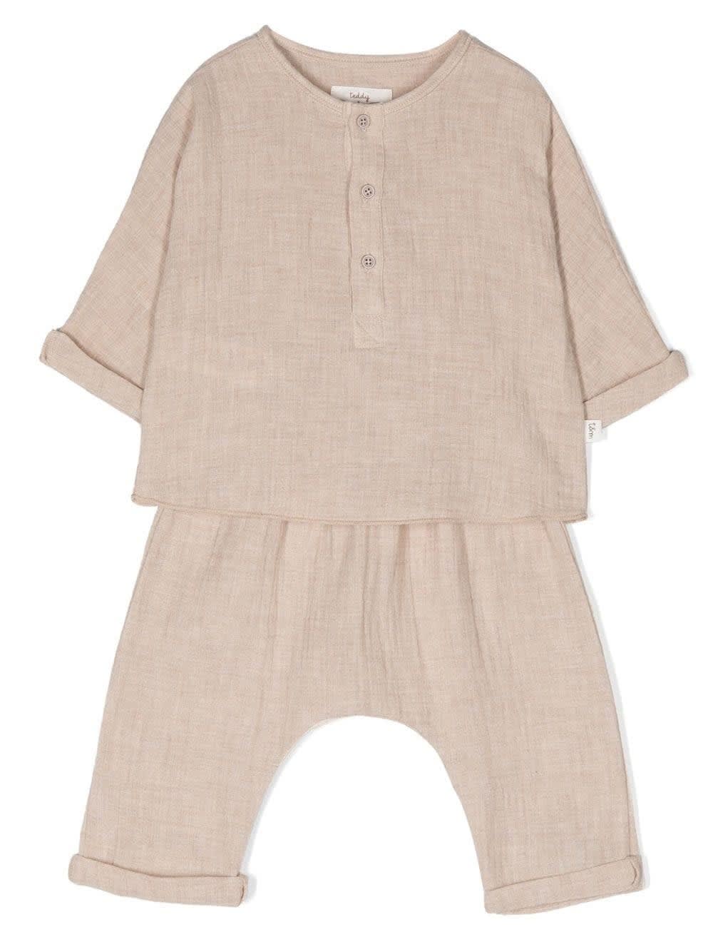 Teddy &amp; Minou Babies' Complete With Drop Crotch Trousers In Beige