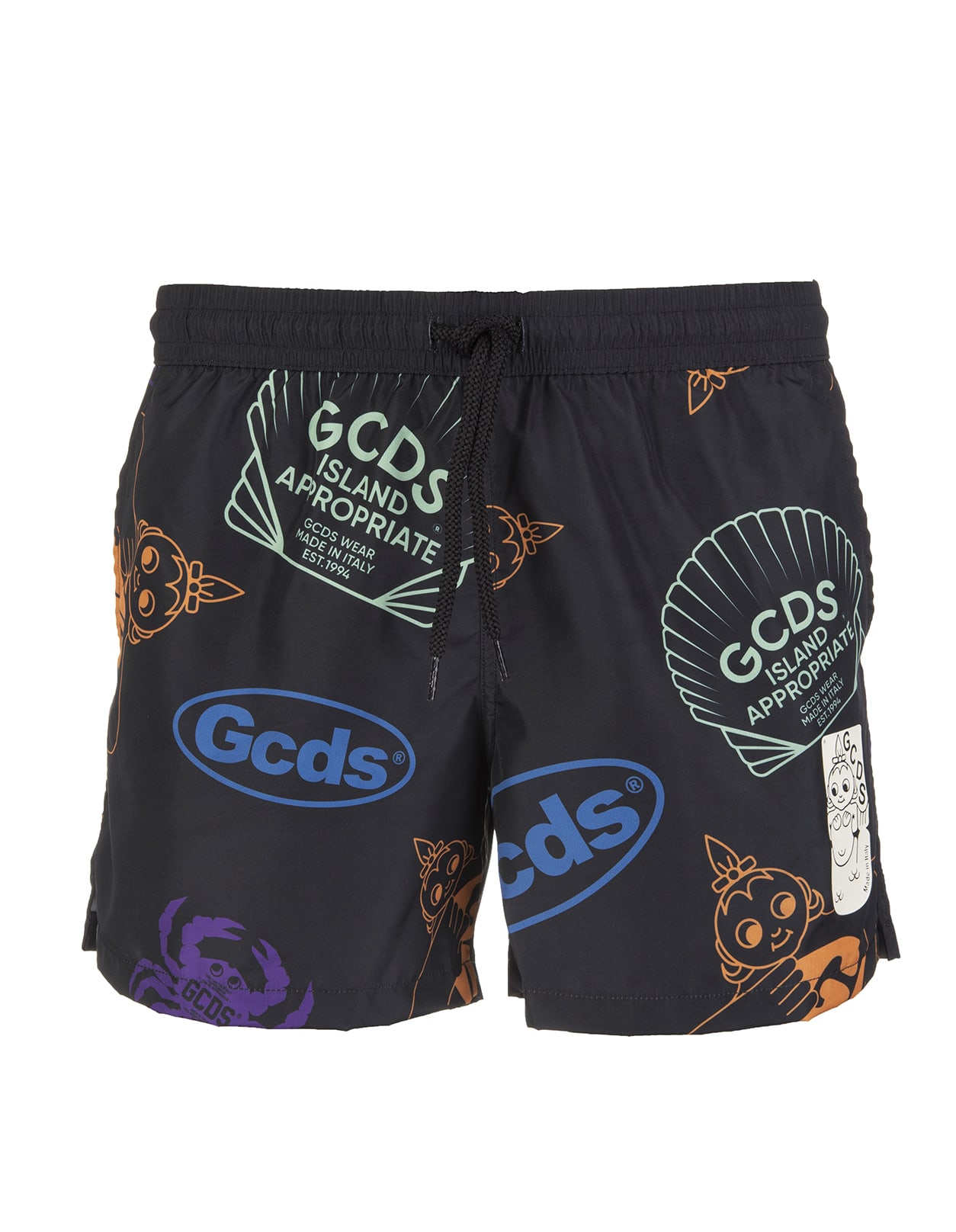 GCDS Man Black Swimsuit With All-over Graphic Print