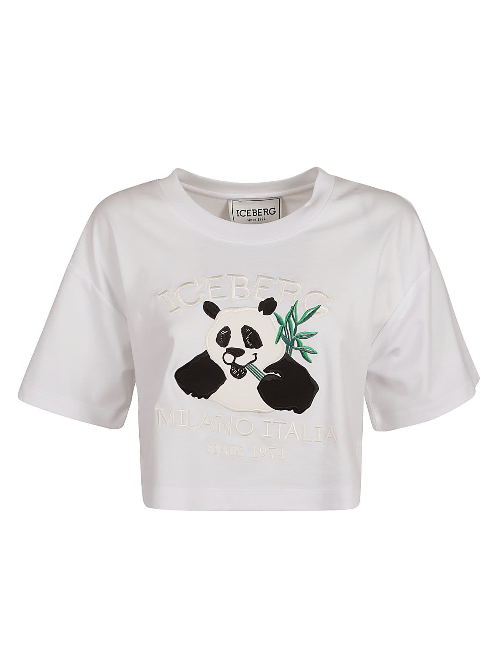 Shop Iceberg Panda Cropped T-shirt In Bianco Ottico