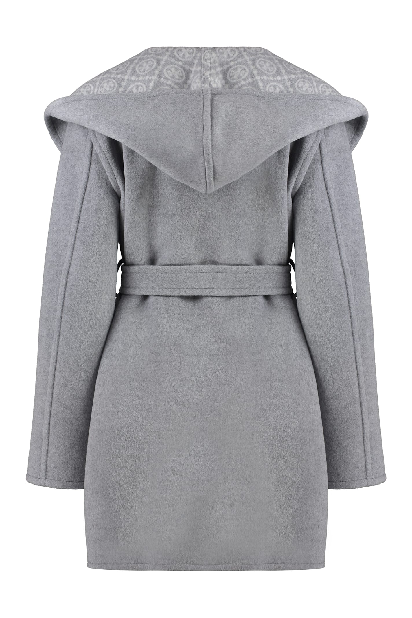 Shop Tory Burch Hooded Wool Coat In Grey