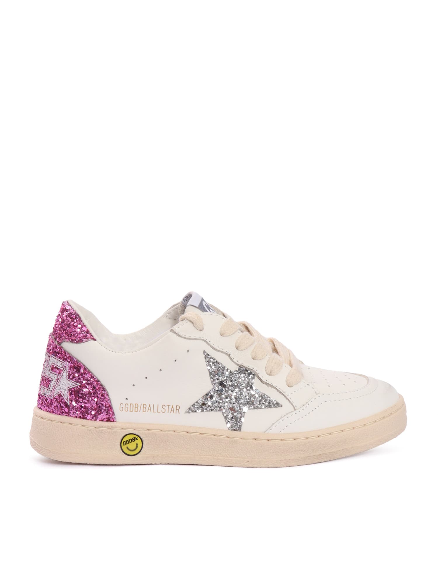 Golden Goose Ballstar Leather Upper And Toe Glitter Star Heel And Spur Sneakers In White