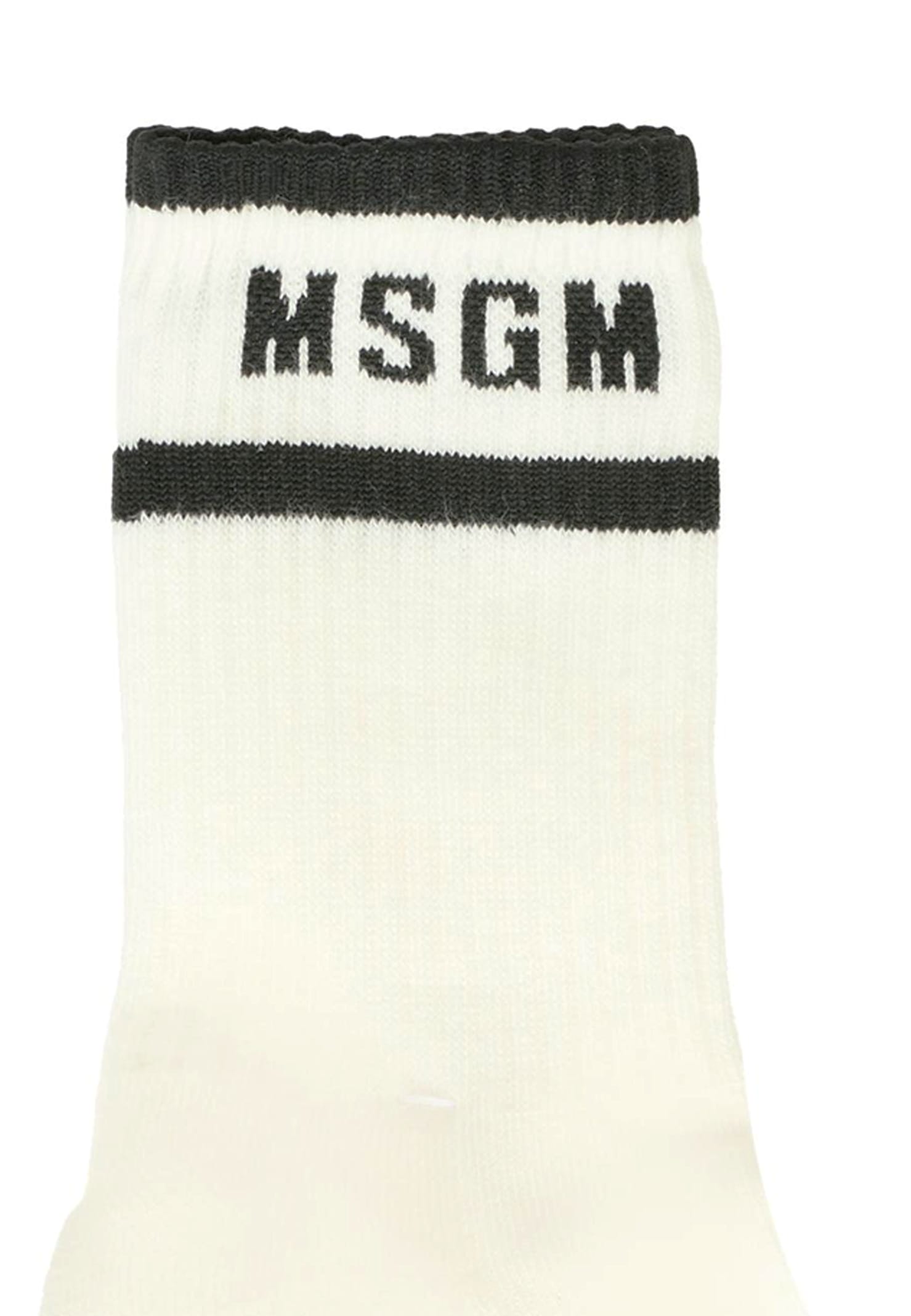 Msgm White Socks For Kids With Black Logo In White