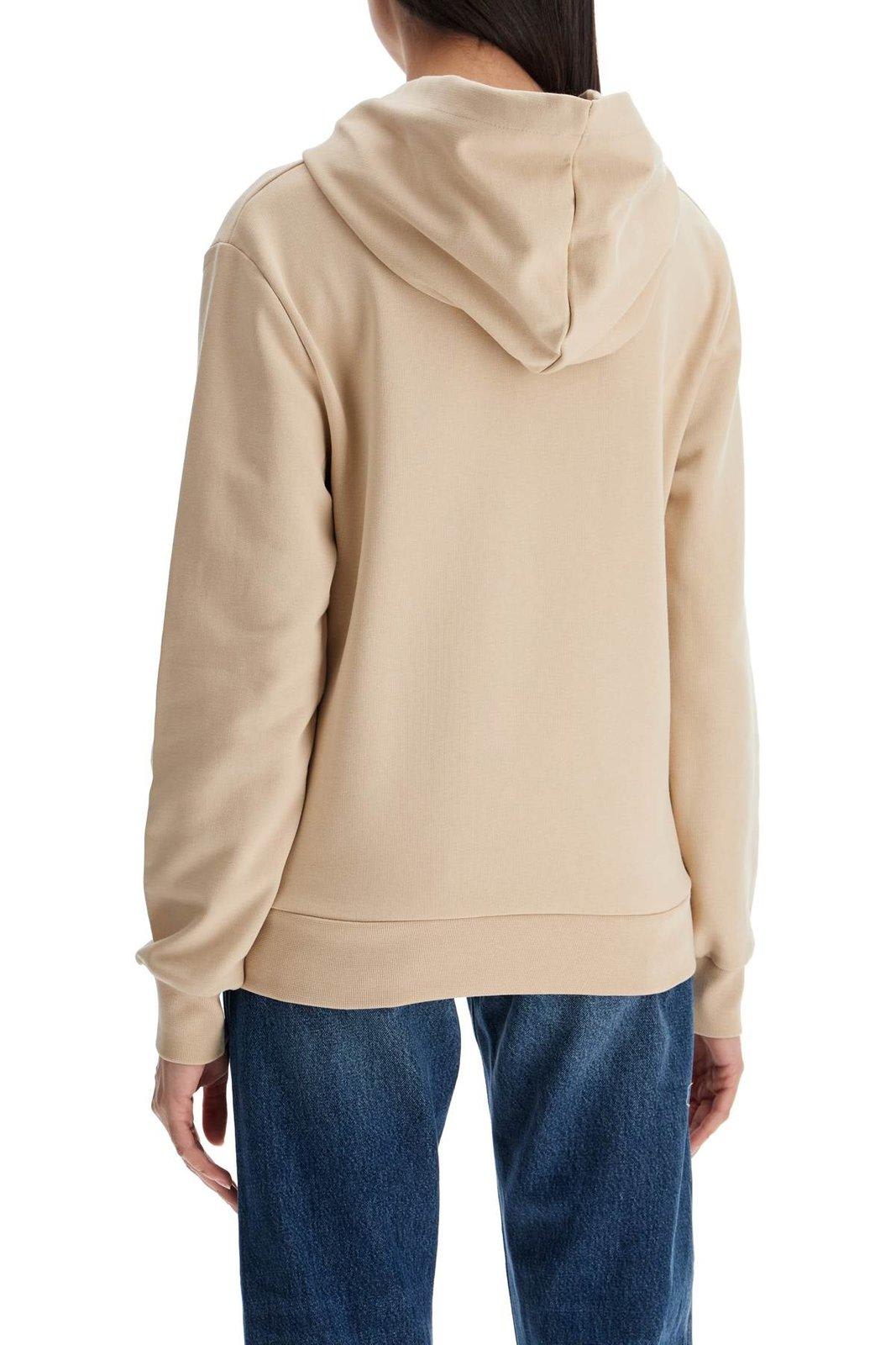 Apc Logo Printed Drawstring Hoodie In Beige