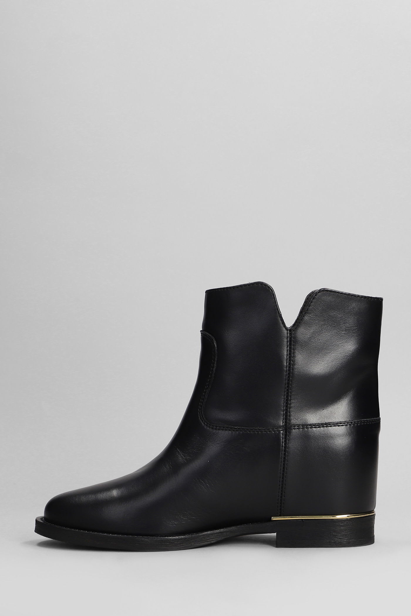 Via Roma 15 Ankle Boots Inside Wedge In Black Leather In Black