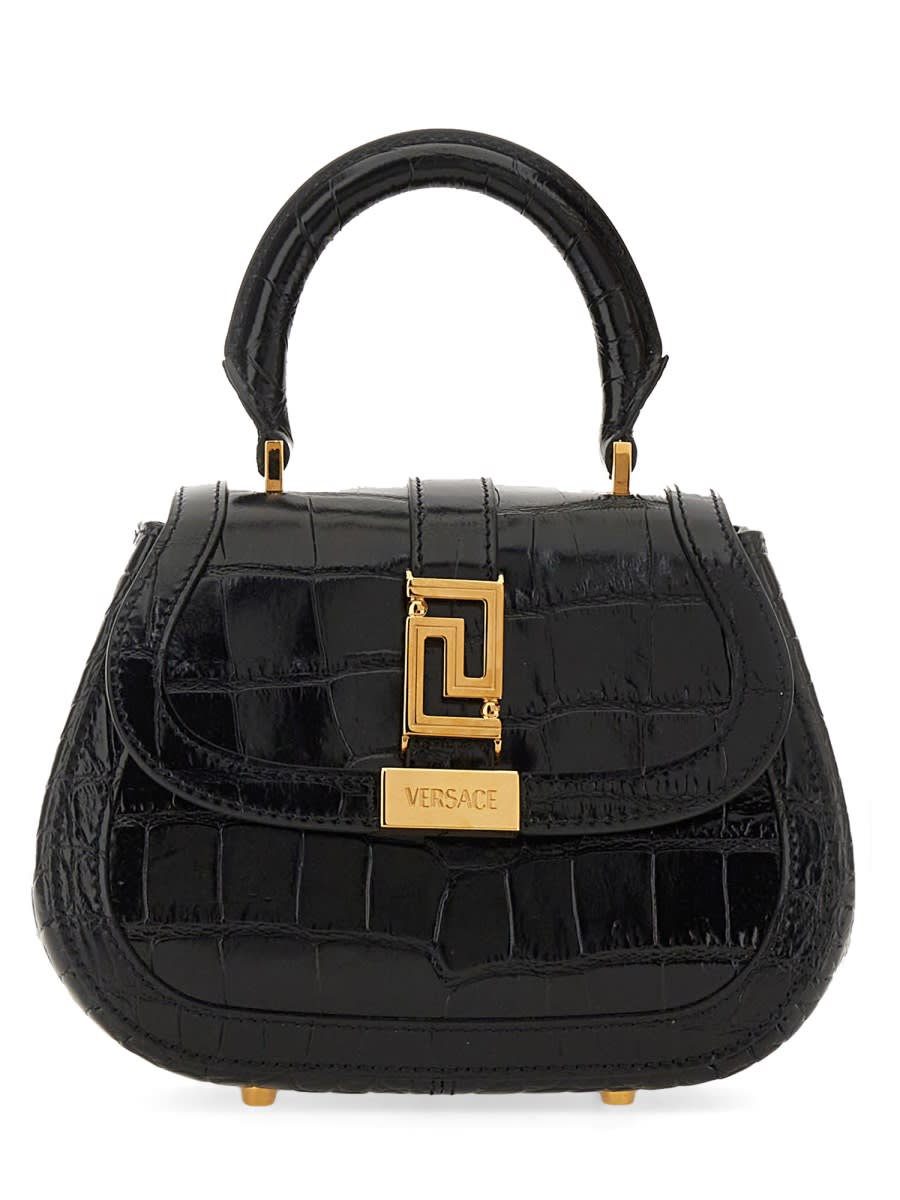 Shop Versace Mini Greek Goddess Bag In Black
