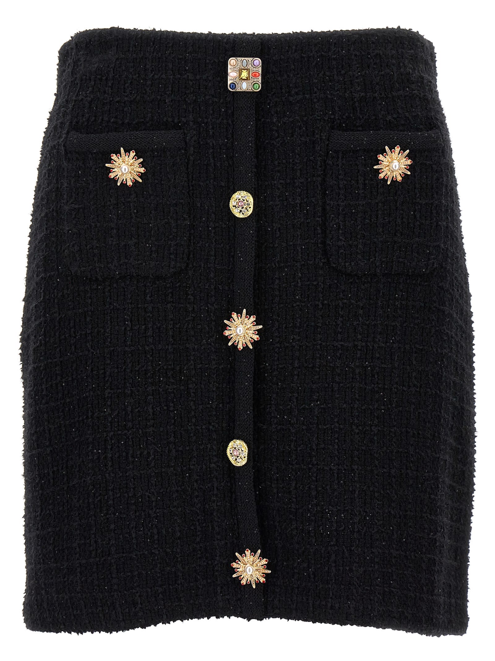 Black Jewel Button Knit Mini Skirt