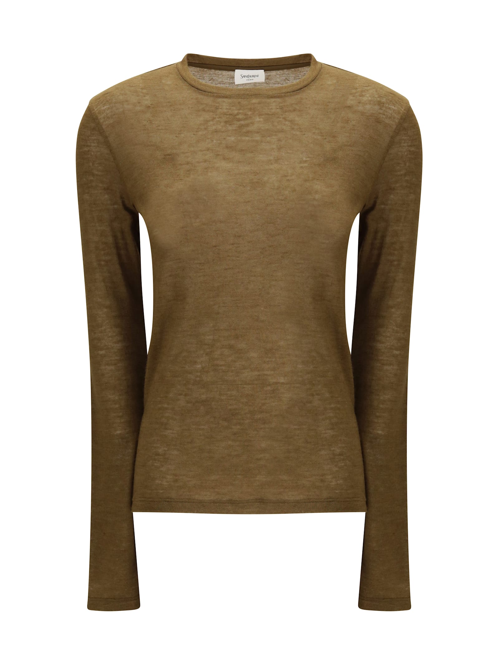 Saint Laurent Short-sleeved T-shirt In Cashmere And Silk In Brown
