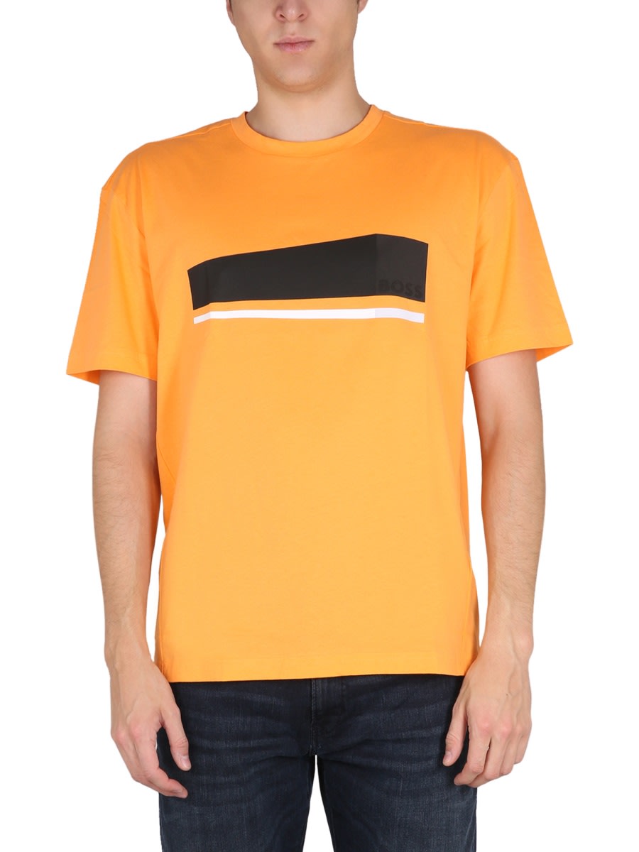 Shop Hugo Boss Logo Print T-shirt In Orange