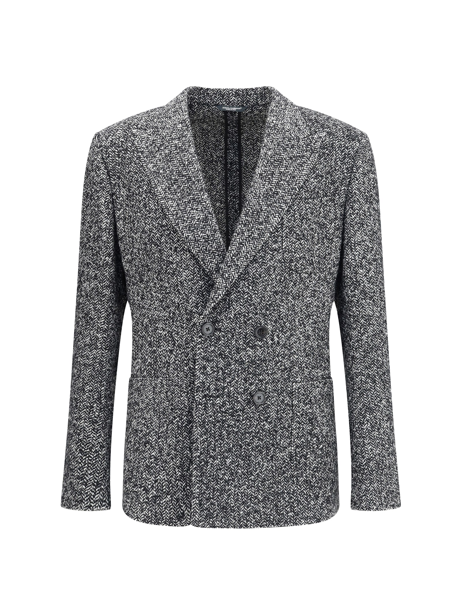 Dolce & Gabbana Men Portofino Double-breasted Jacket With Chevron Pattern In Gray