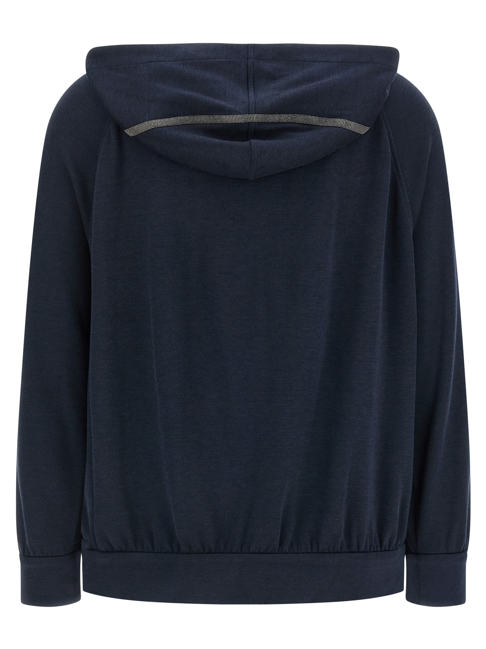 Brunello Cucinelli Hooded Sweatshirt With Side Stripe Detail In Blue