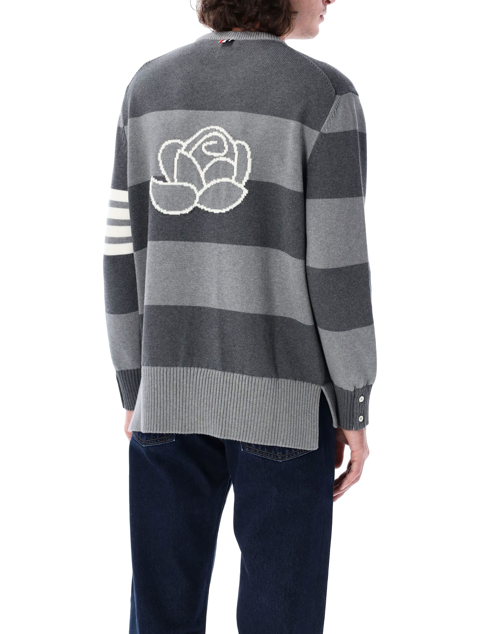 Shop Thom Browne Rugby Rose Icon Sweater In Tonal Grey