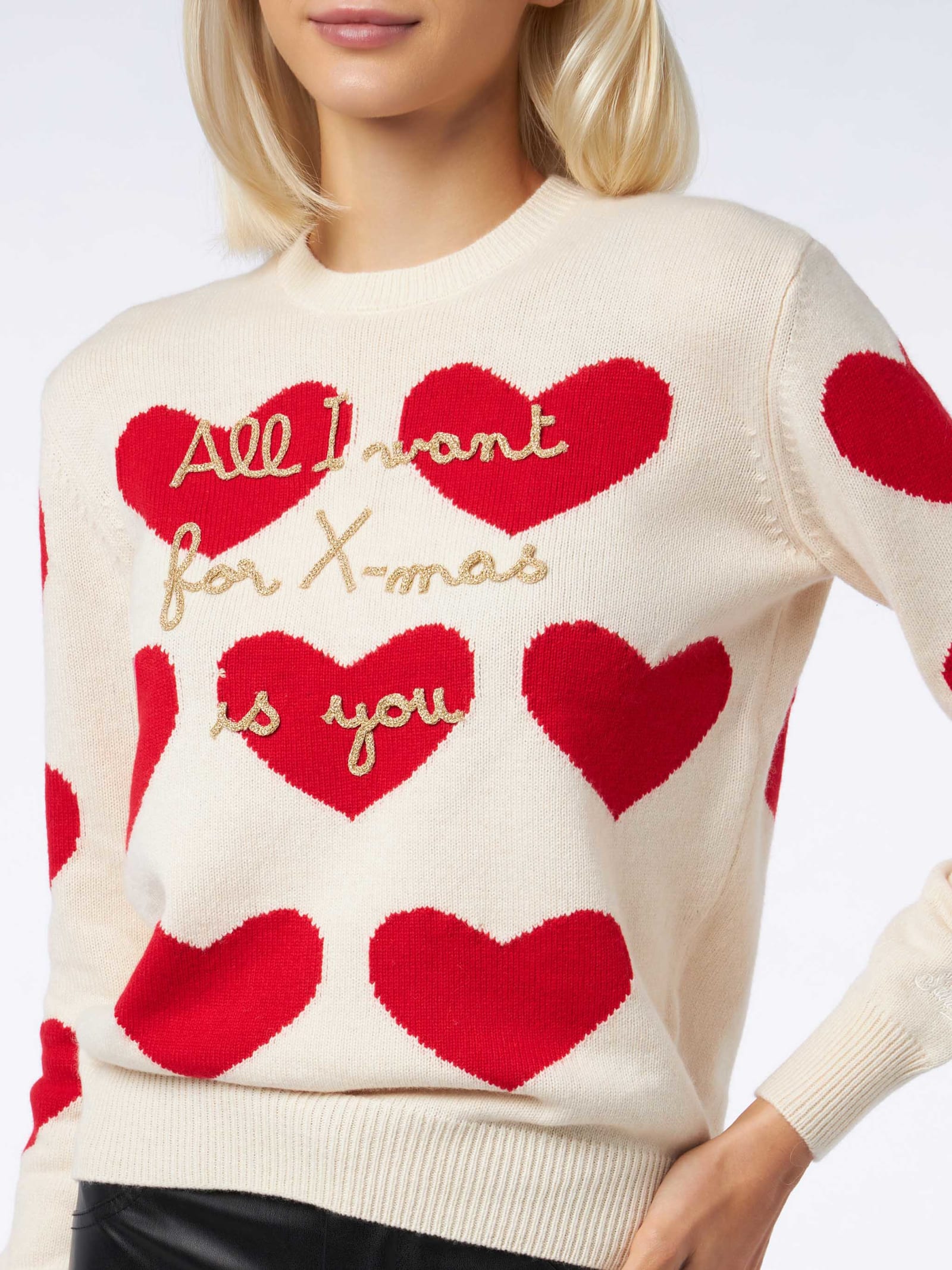 Mc2 Saint Barth Heart-knit Slogan-embroidered Jumper In White