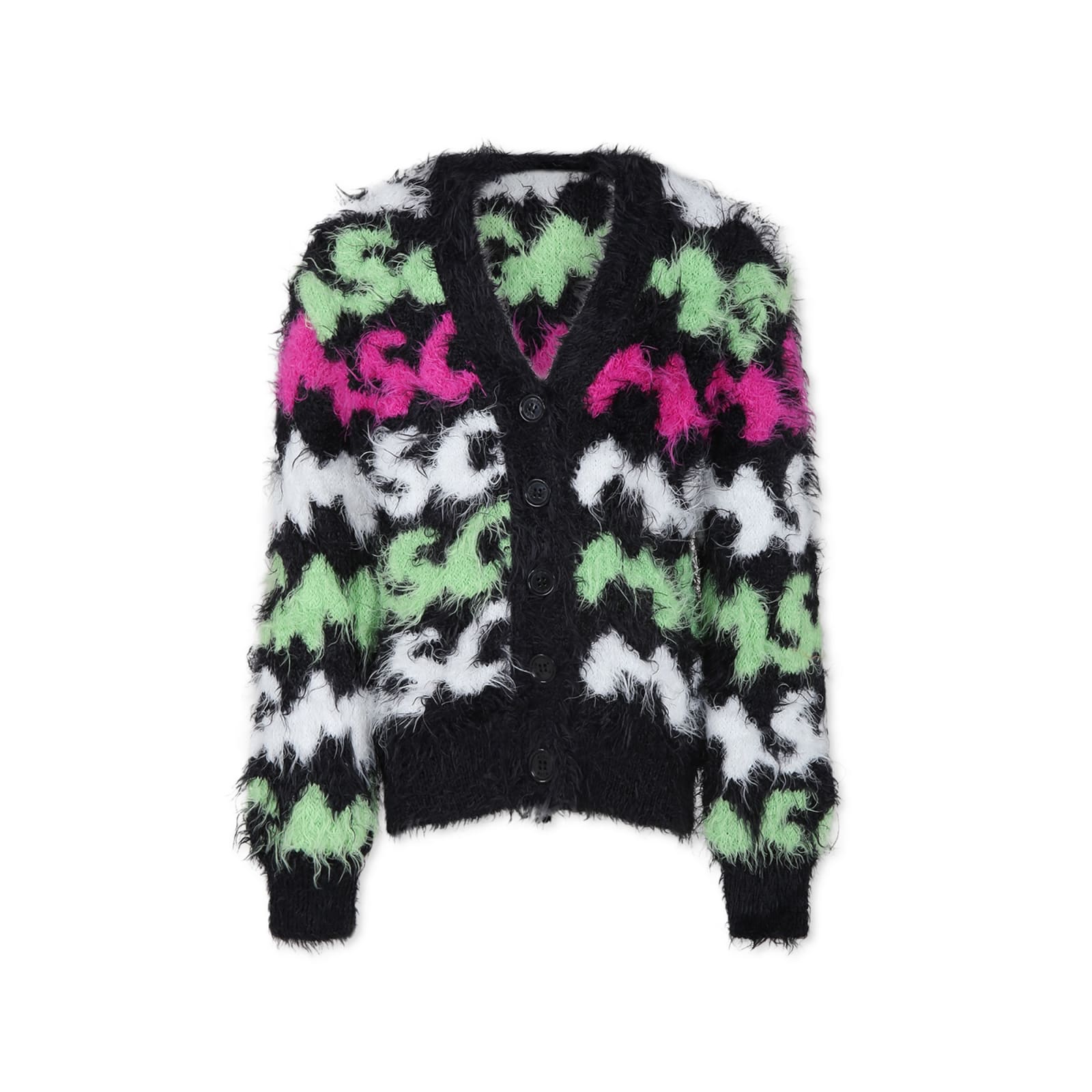 Msgm Brushed-effect Intarsia-knit Cardigan In Multicolor