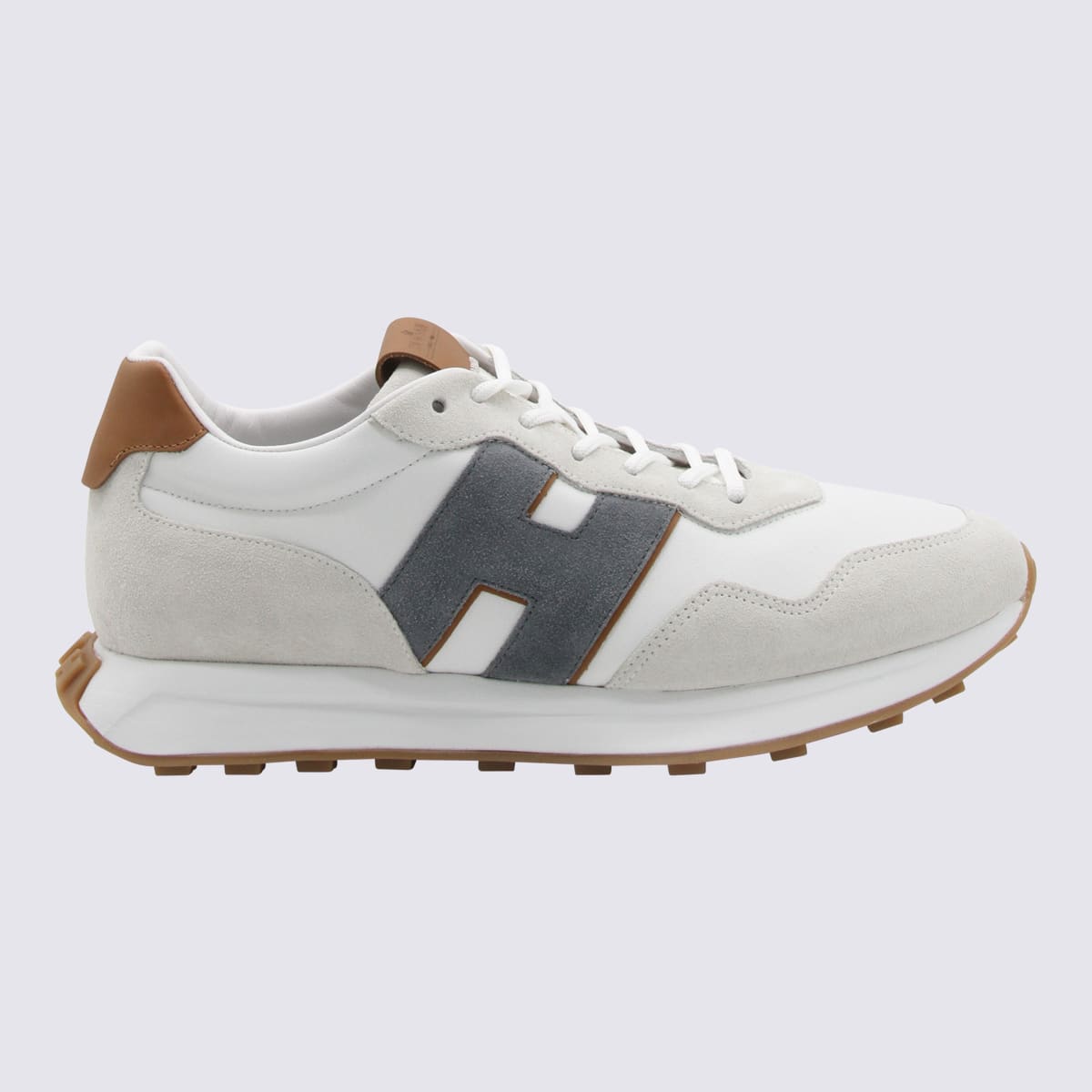Shop Hogan White And Grey Leather Sneakers In Taupe/multi