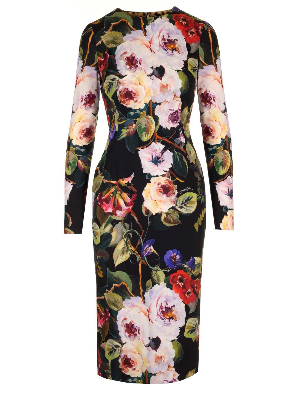 Shop Dolce & Gabbana Printed Silk Midi Dress In Black