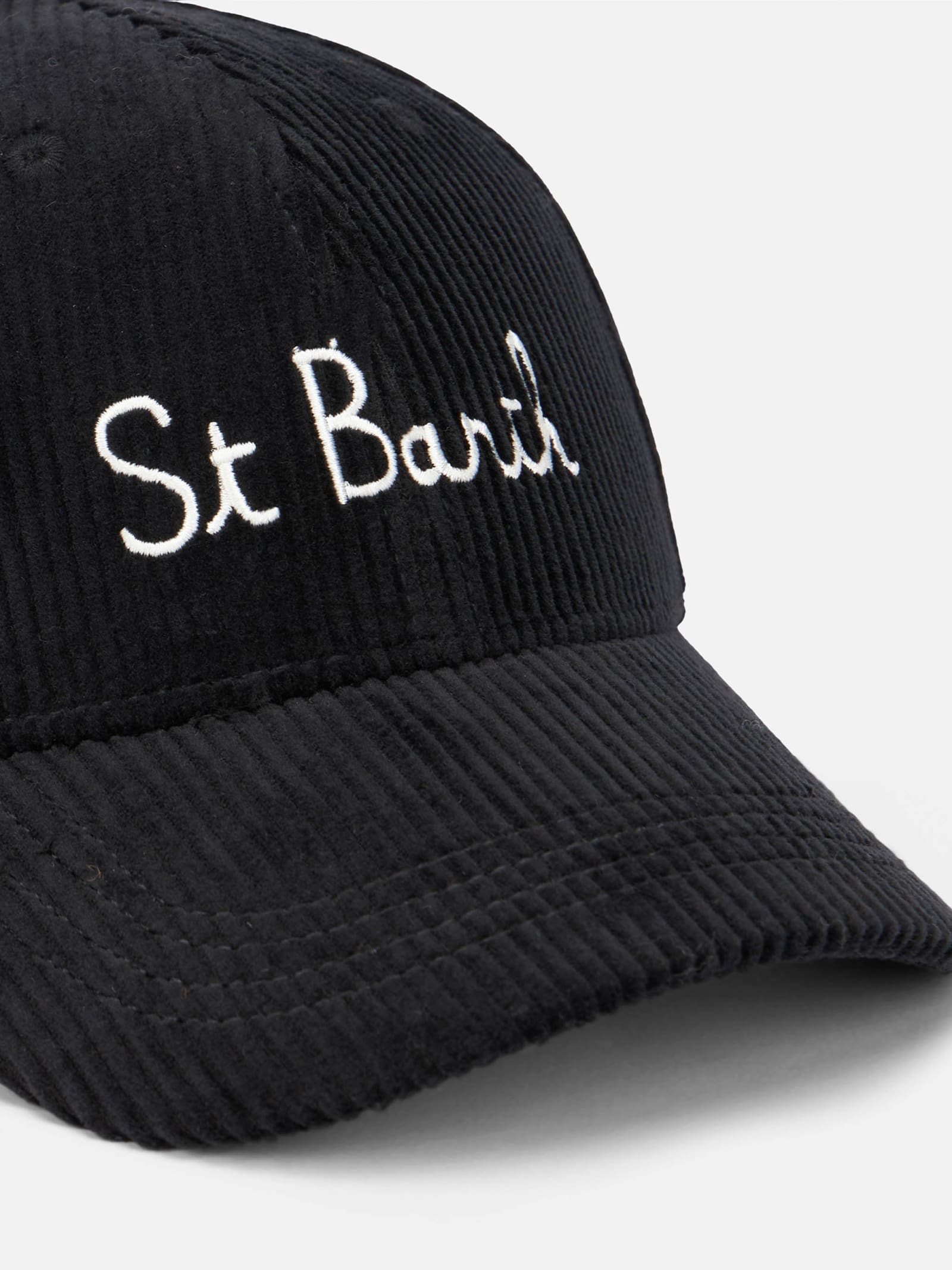 Shop Mc2 Saint Barth Woman Corduroy Baseball Cap With St. Barth Embroidery In Black