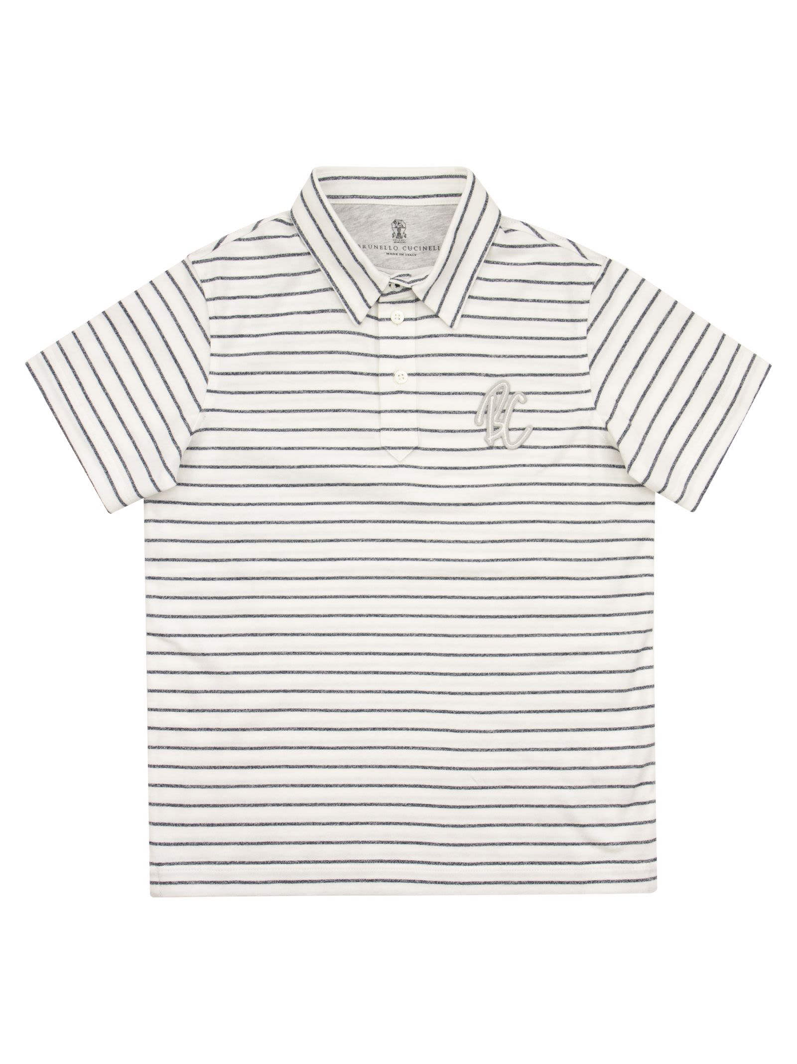 Brunello Cucinelli Cotton And Linen Striped Mouliné Jersey Polo Shirt With Bc Badge