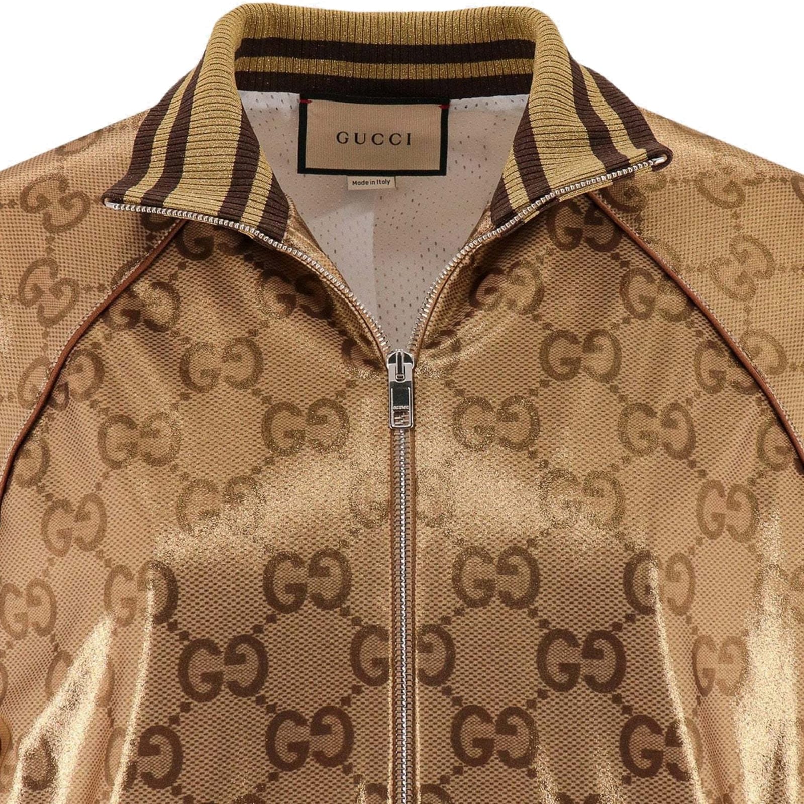 Shop Gucci Logo Monogram Jacket In Brown