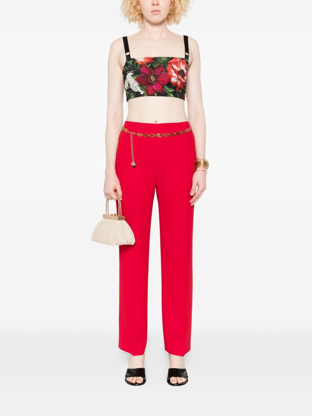 Dolce & Gabbana Floral Print Cropped Dress With Adjustable Straps In Black