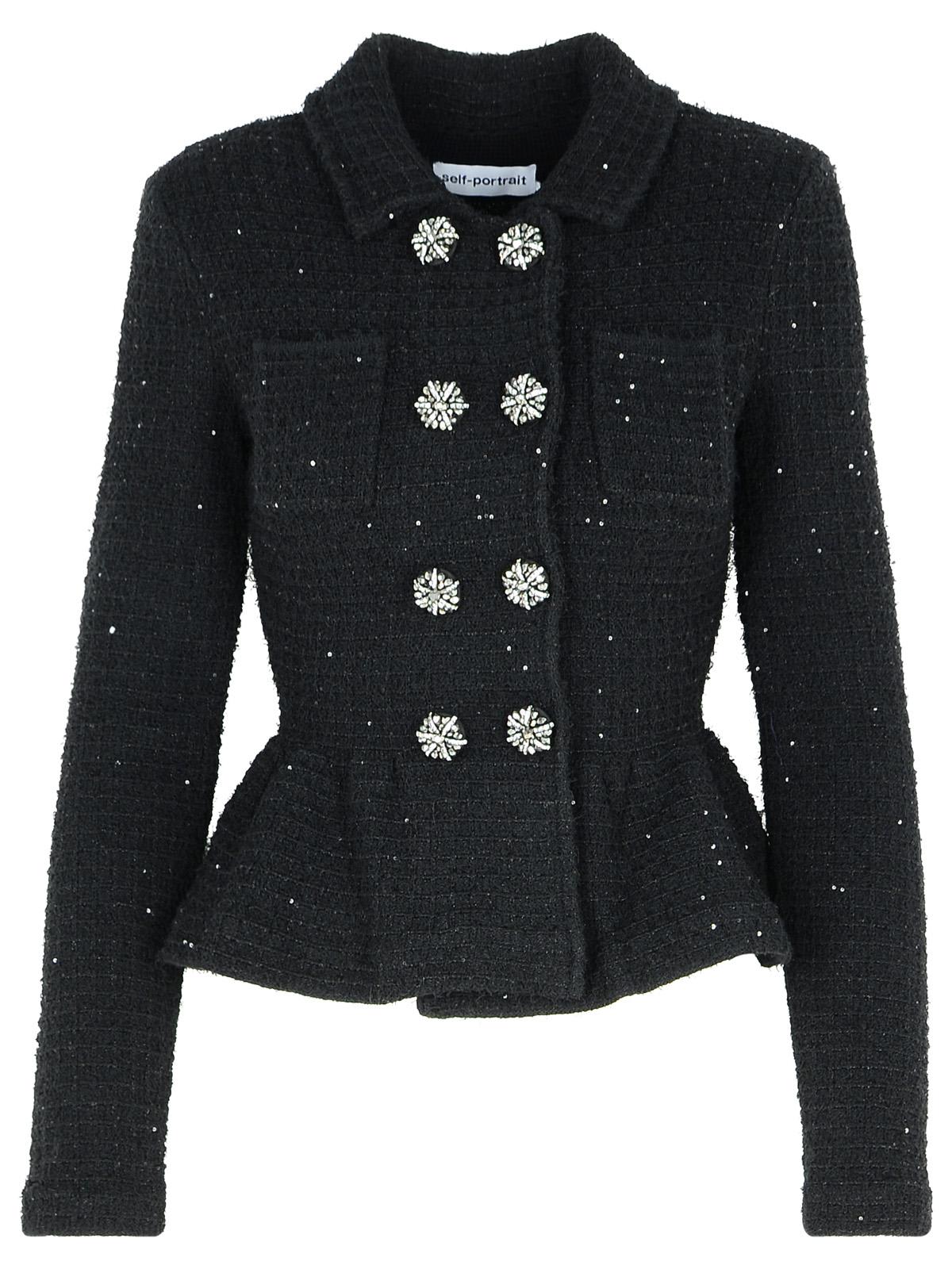 Shop Self-portrait Peplum Black Polyester Blend Jacket