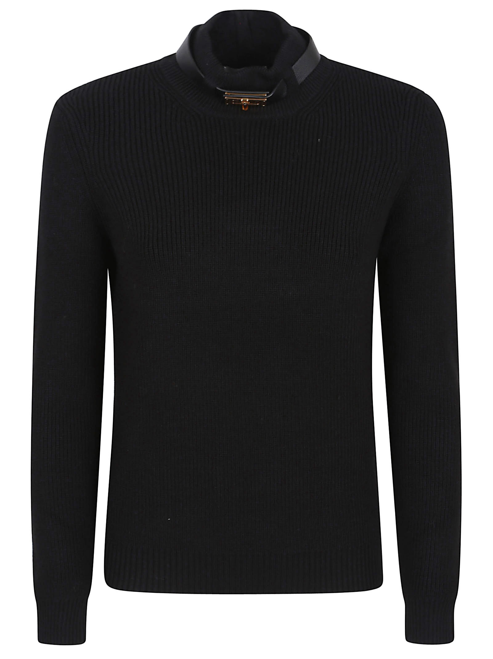 Elisabetta Franchi Wool Blend Black Sweater With Amber Tortoiseshell Detail In Black