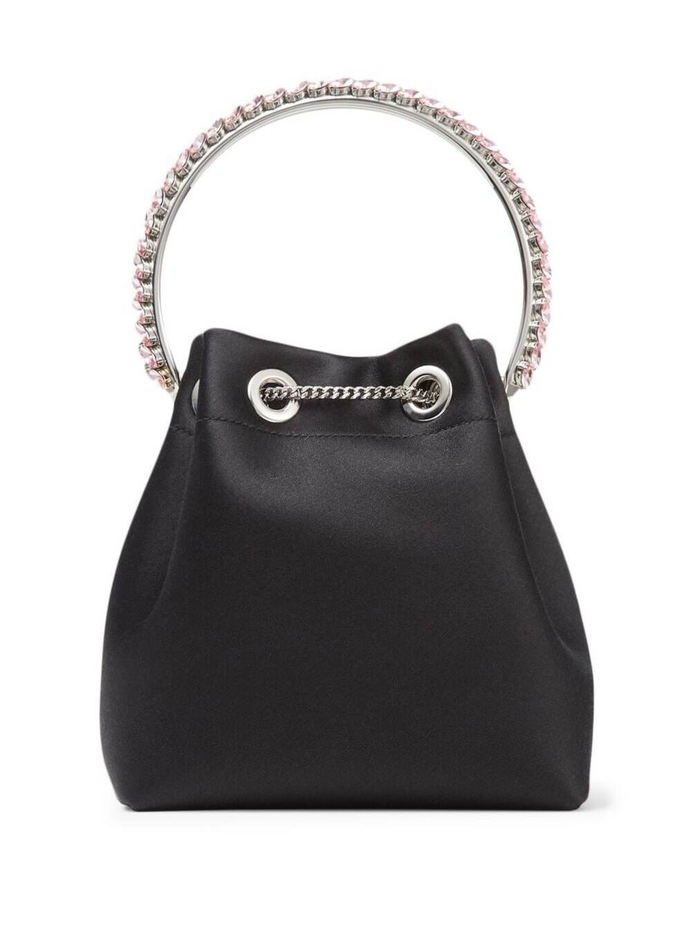 Jimmy Choo Bon Bon Mini Black Handbag With Metal Crystal Bracelet Handle In Satin Fabbric Woman