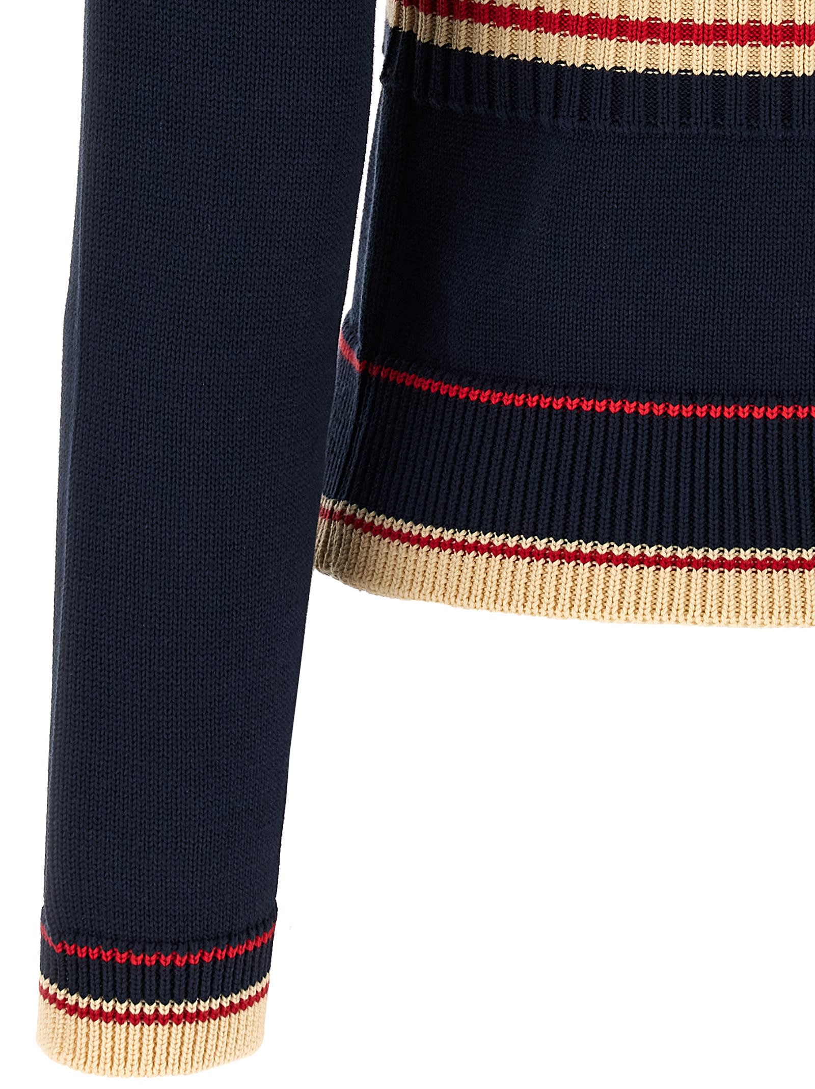 Valentino Cotton Sweater Crew Neck Long Sleeves In Blue