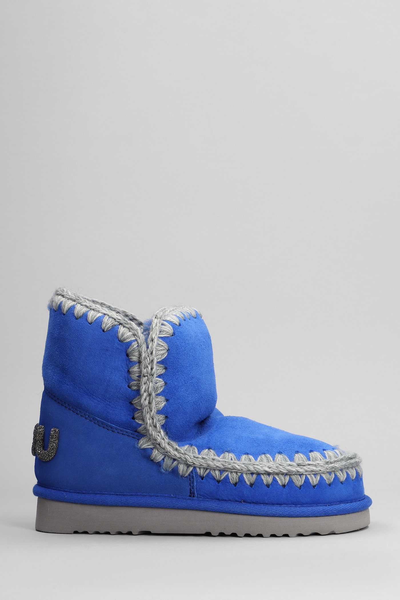 Shop Mou Eskimo 18 Low Heels Ankle Boots In Blue Suede