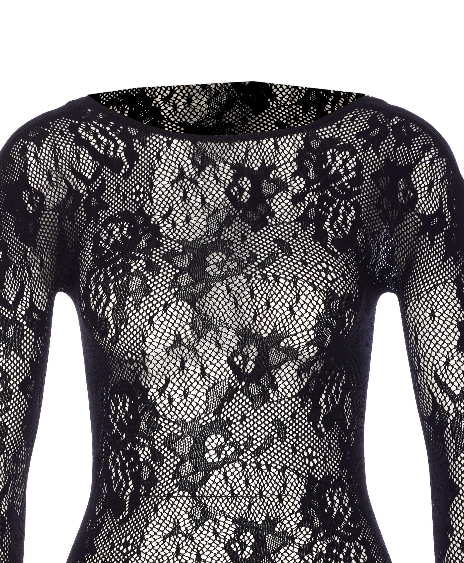 Patrizia Pepe Long Sleeve Lace Bodysuit In Black