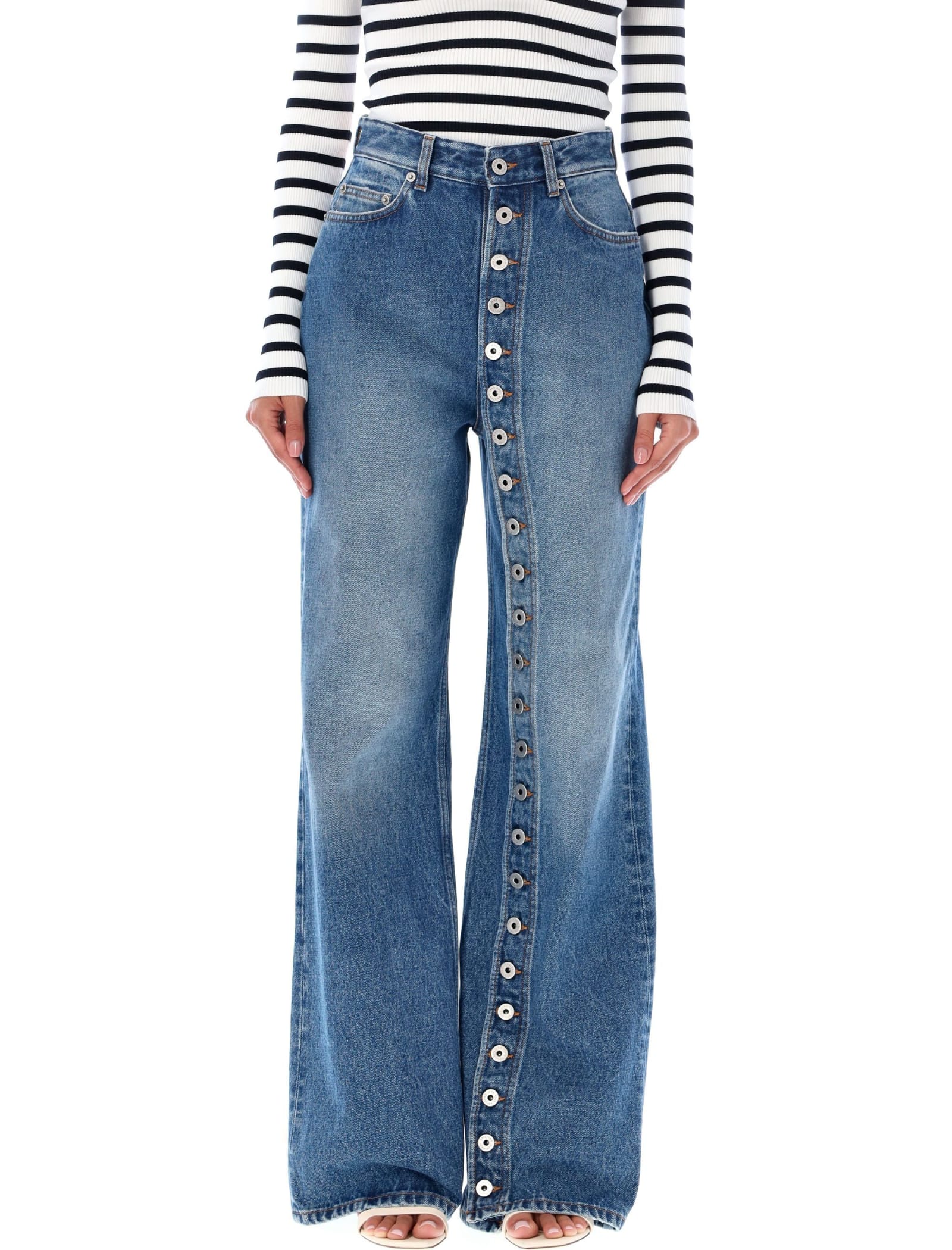 Shop Jean Paul Gaultier Button Details Denim In Vintage Blue