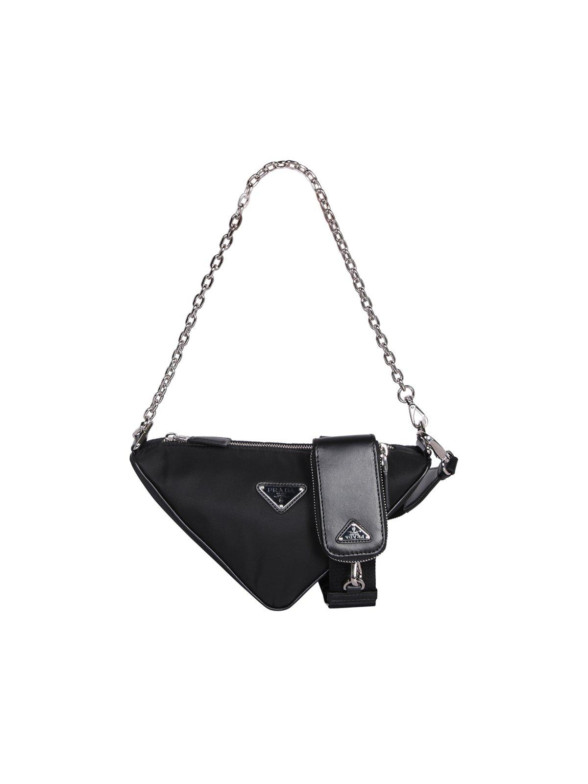 Prada Triangle Chain-linked Zipped Shoulder Bag In Black