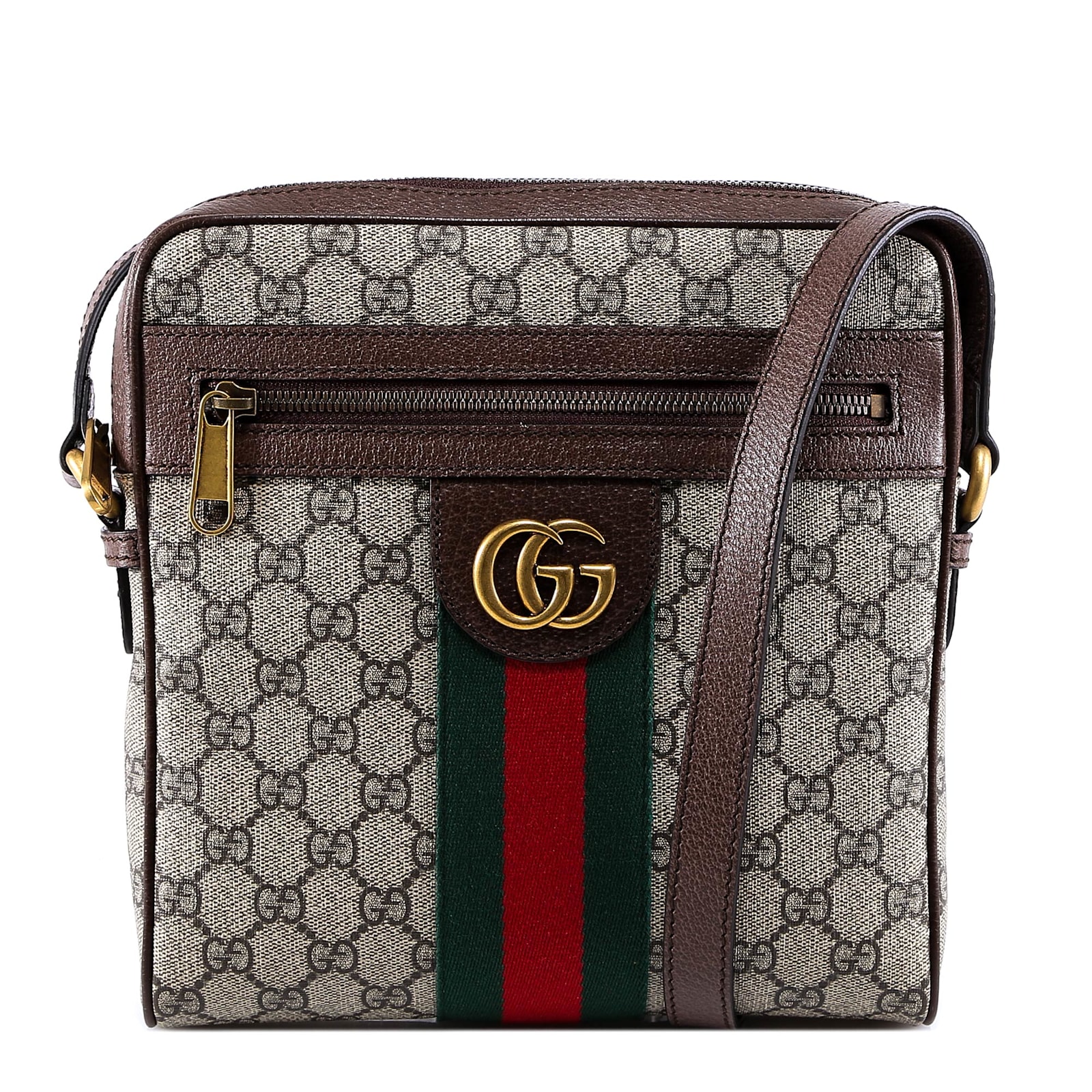 Gucci Gg Supreme Fabric And Leather Shoulder Bag With Iconic Web Band