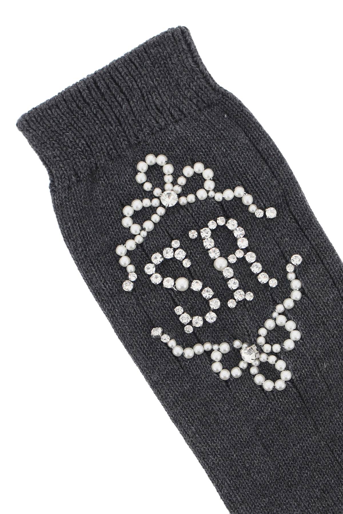 Shop Simone Rocha Sr Socks With Pearls And Crystals In Grey Melange Pearl Crystal (grey)