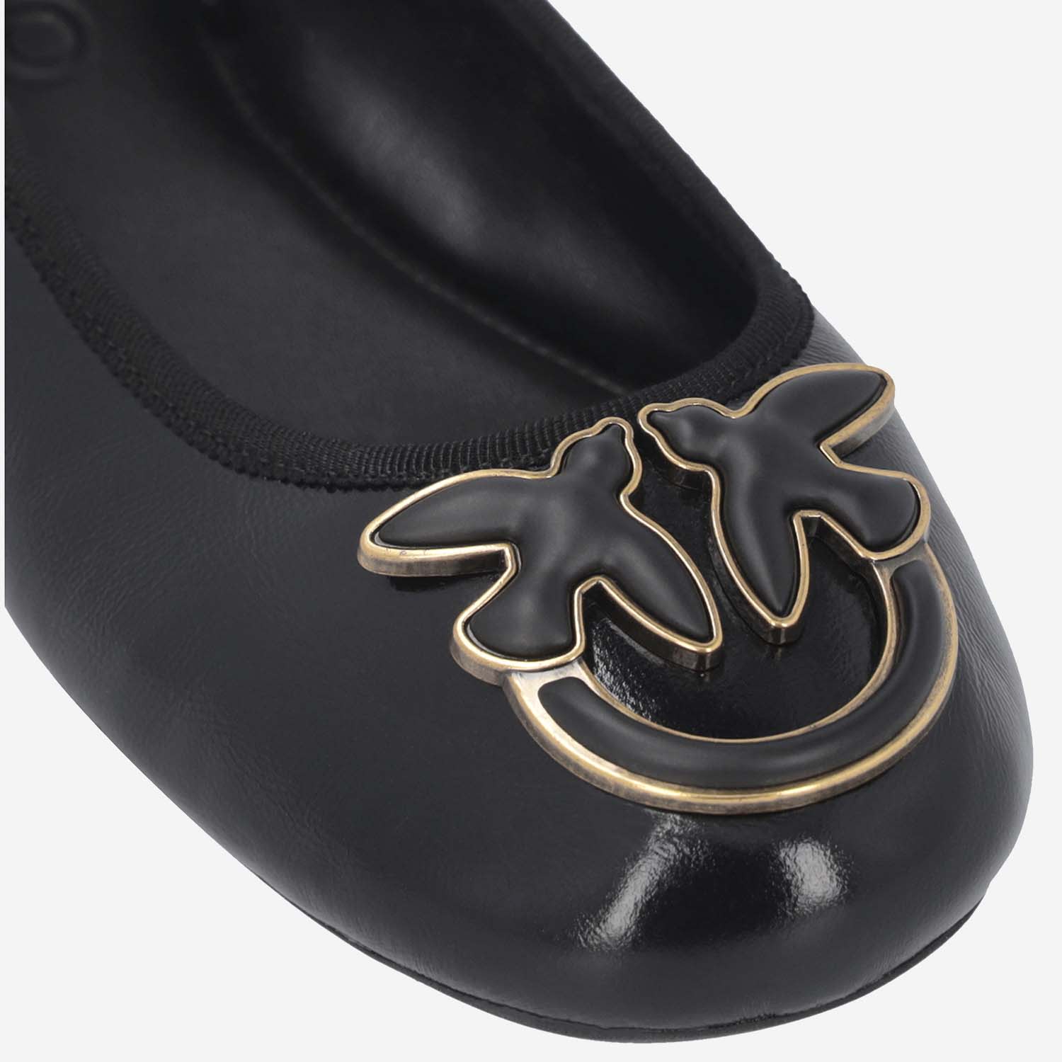 Shop Pinko Leather Ballet Flats With Logo In Black