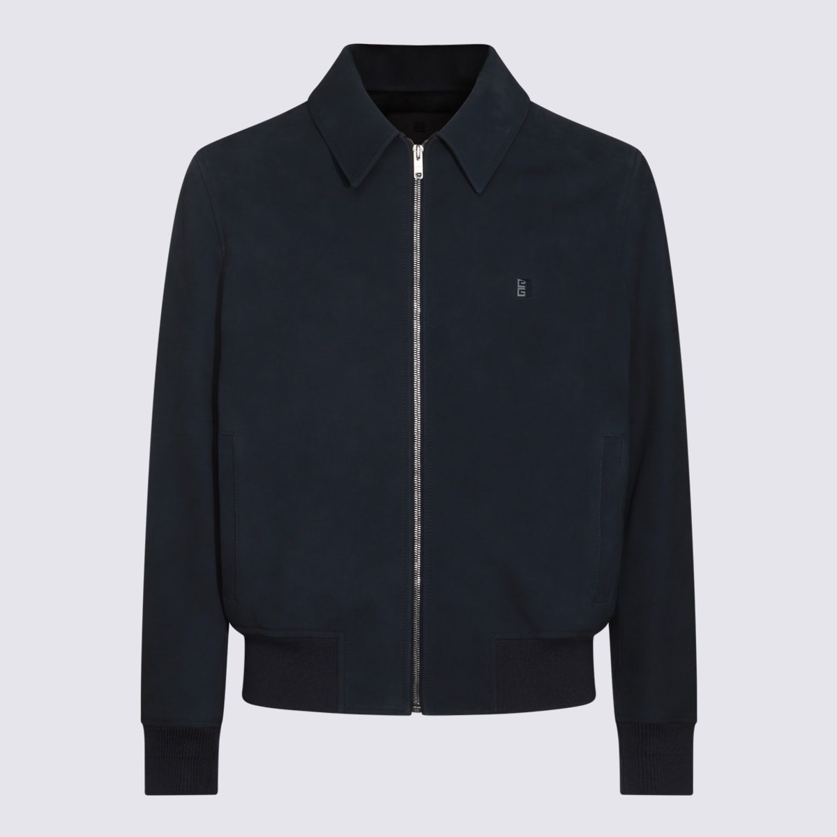 Shop Givenchy Navy Blue Leather Jacket