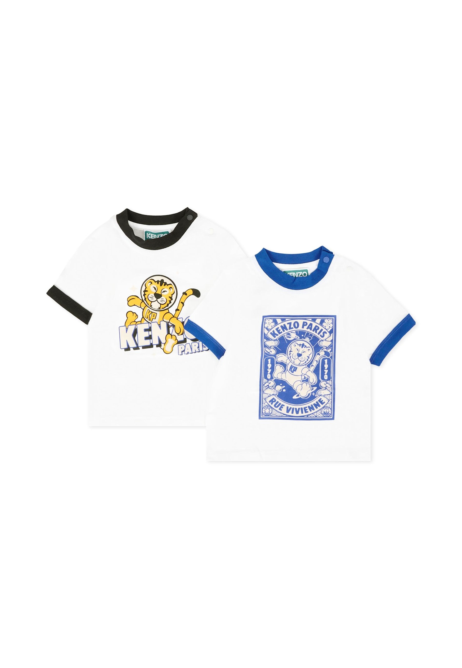 Kenzo White T-shirt Set For Baby Boy With Tiger In Multi