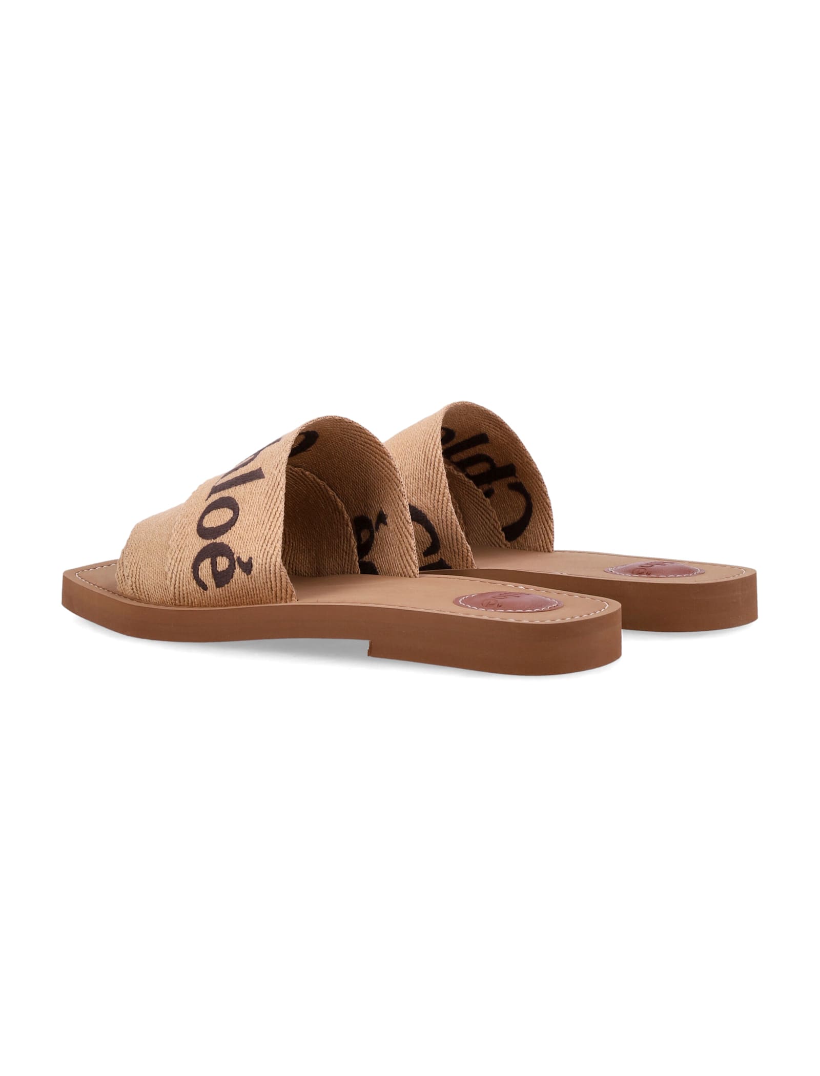 Shop Chloé Woody Canvas Slide Sandals In Dark Tan