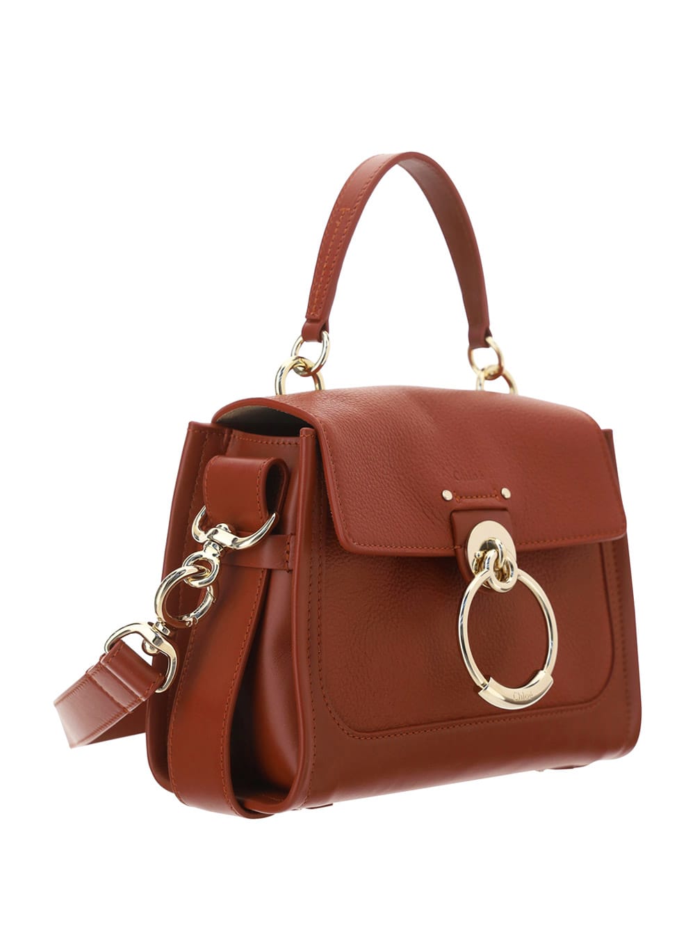 Shop Chloé Tess Handbag In Leather Brown