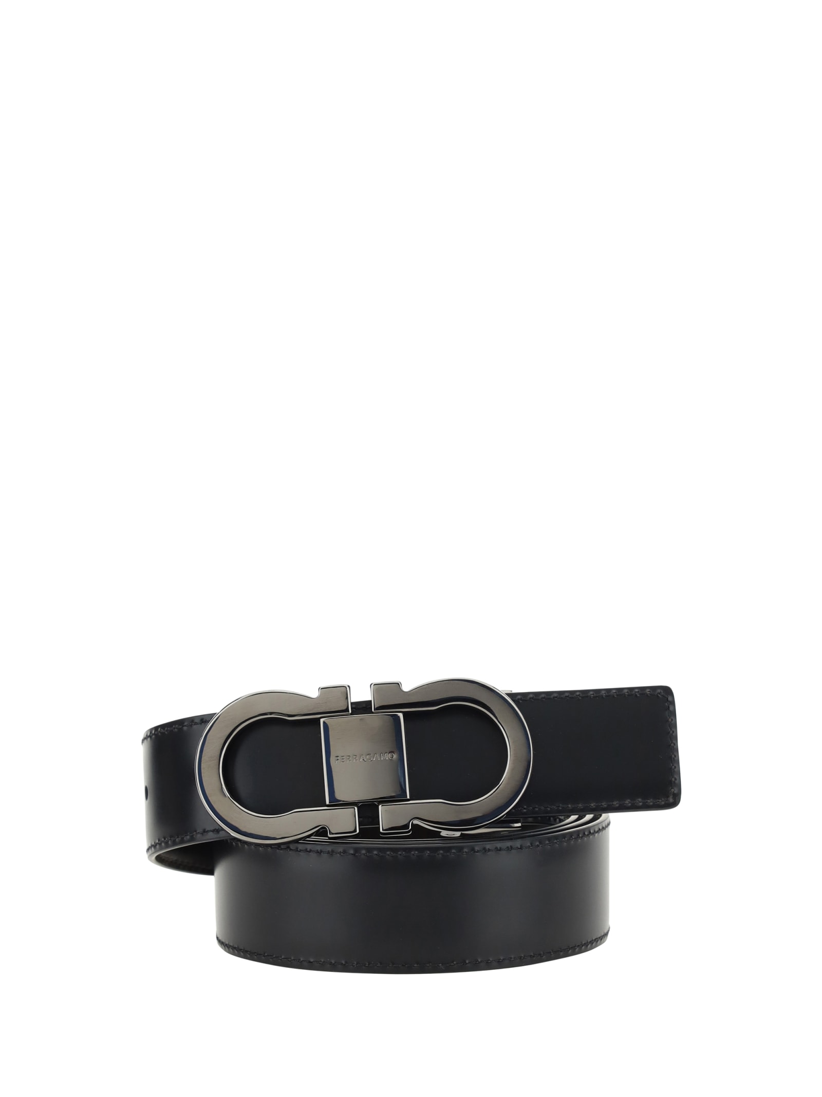 Shop Ferragamo Gancini Reversible Belt In Black