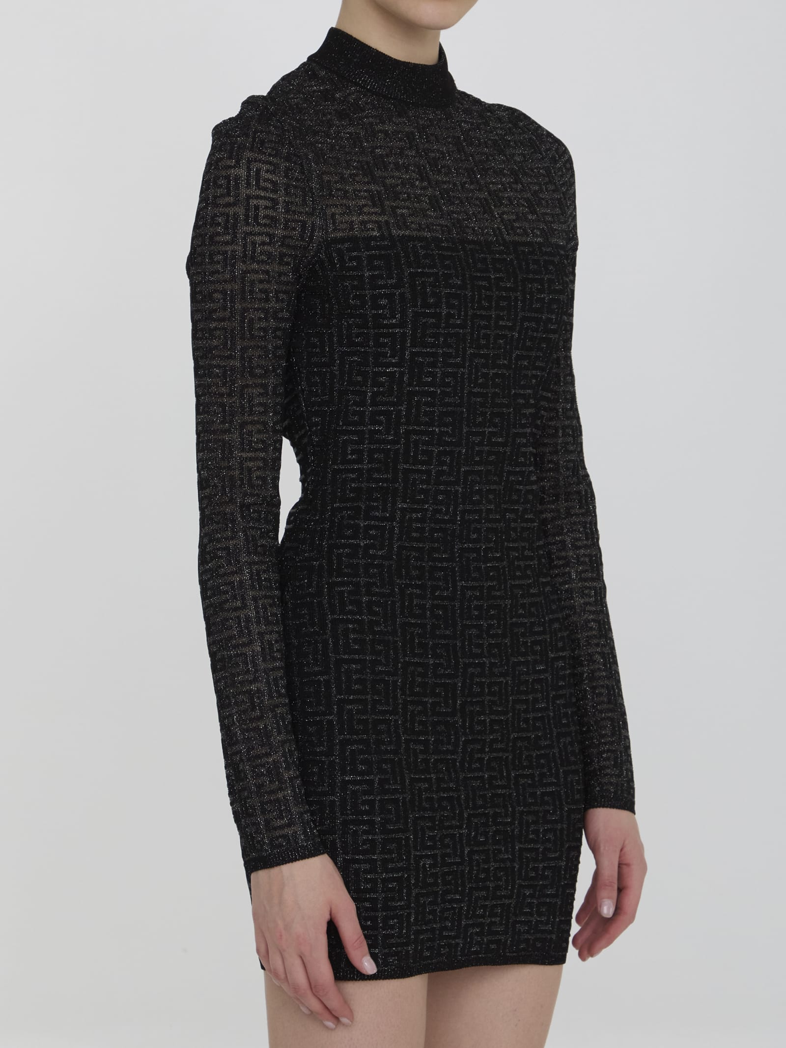 Shop Balmain Pb Labyrinth Knit Dress In Black