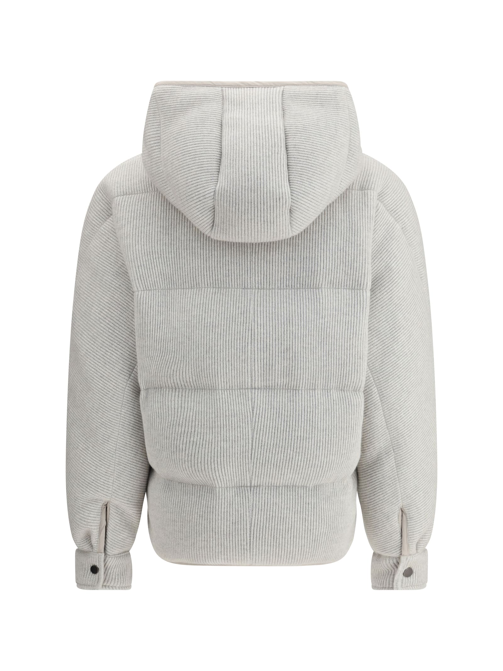 Brunello Cucinelli Lame Wool Down Jacket Puffer Jackets Silver In Gray