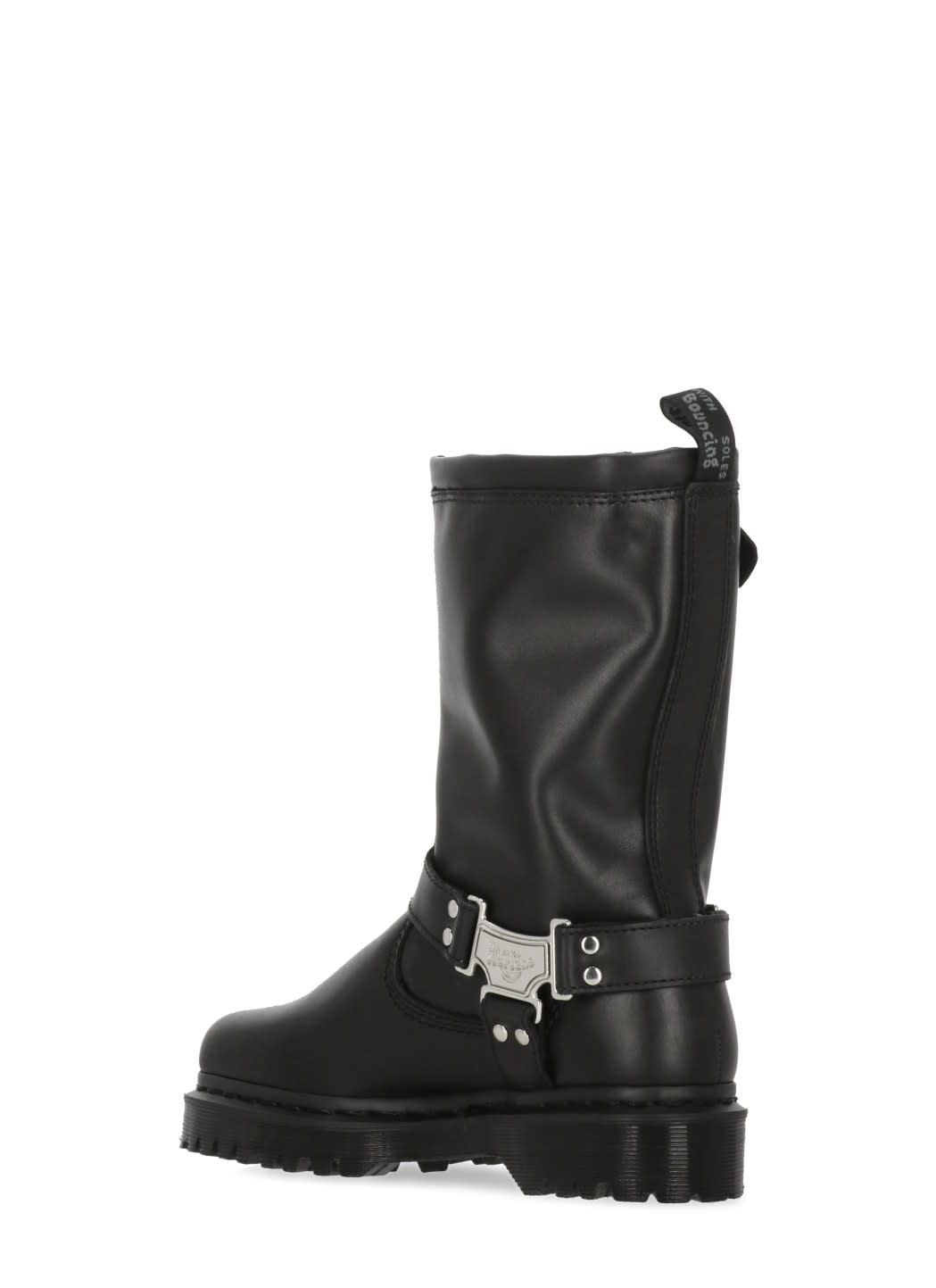 Dr. Martens Mid-calf Black Leather Boots With Silver-tone Hardware