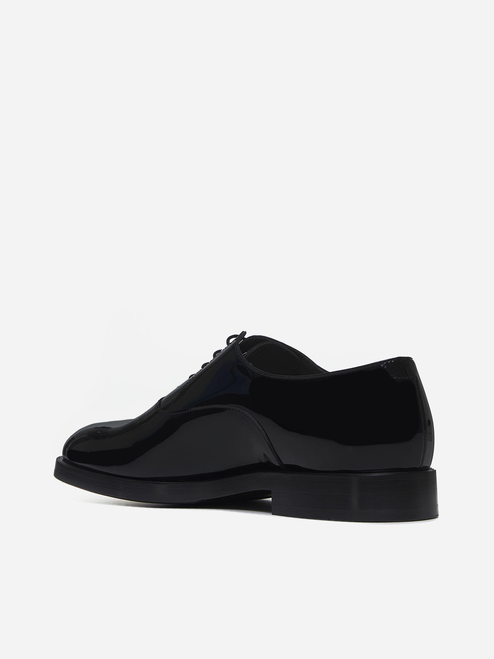 Brunello Cucinelli Black Patent Calfskin Oxfords In Black