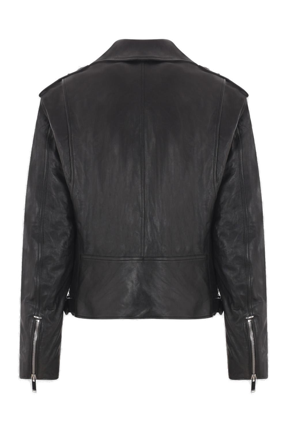 Alexander Mcqueen Leather Jacket With Belted Waist And Epaulettes In Black
