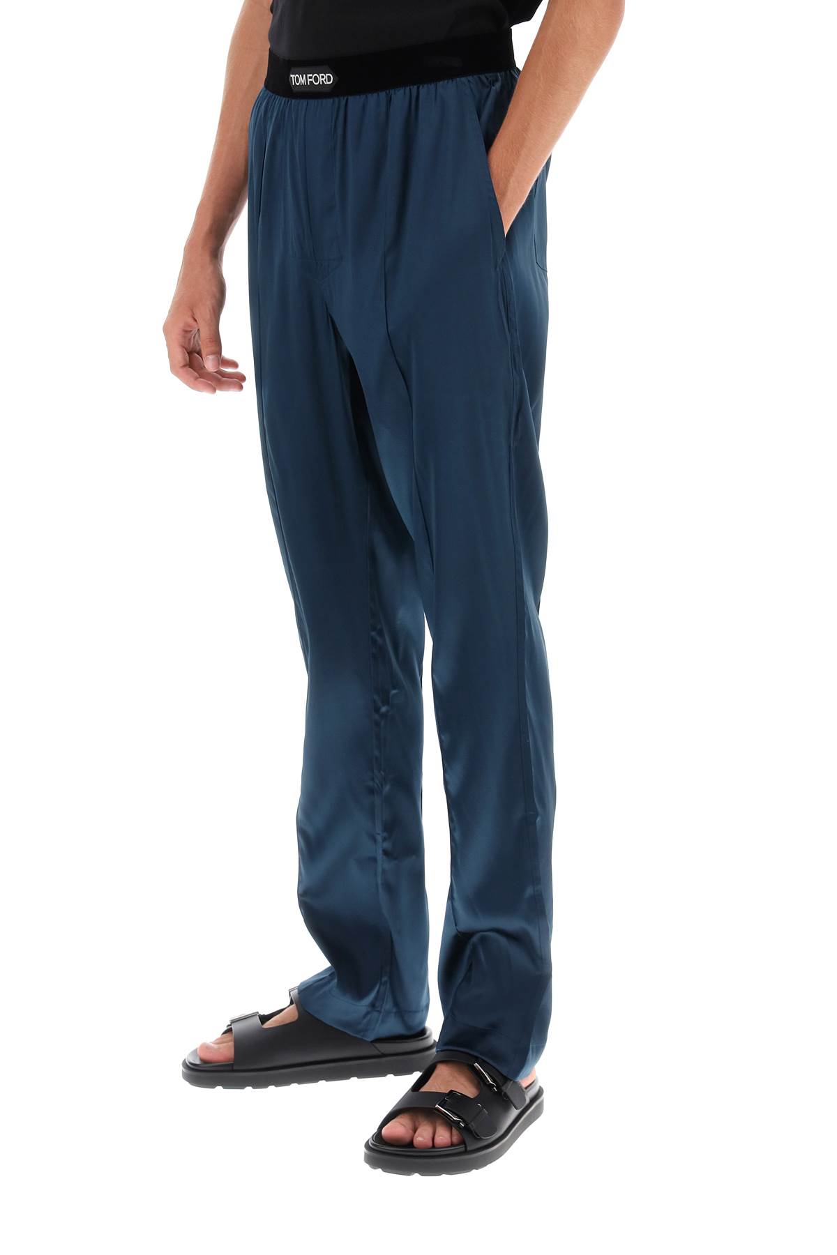 Shop Tom Ford Silk Pajama Pants In Blue