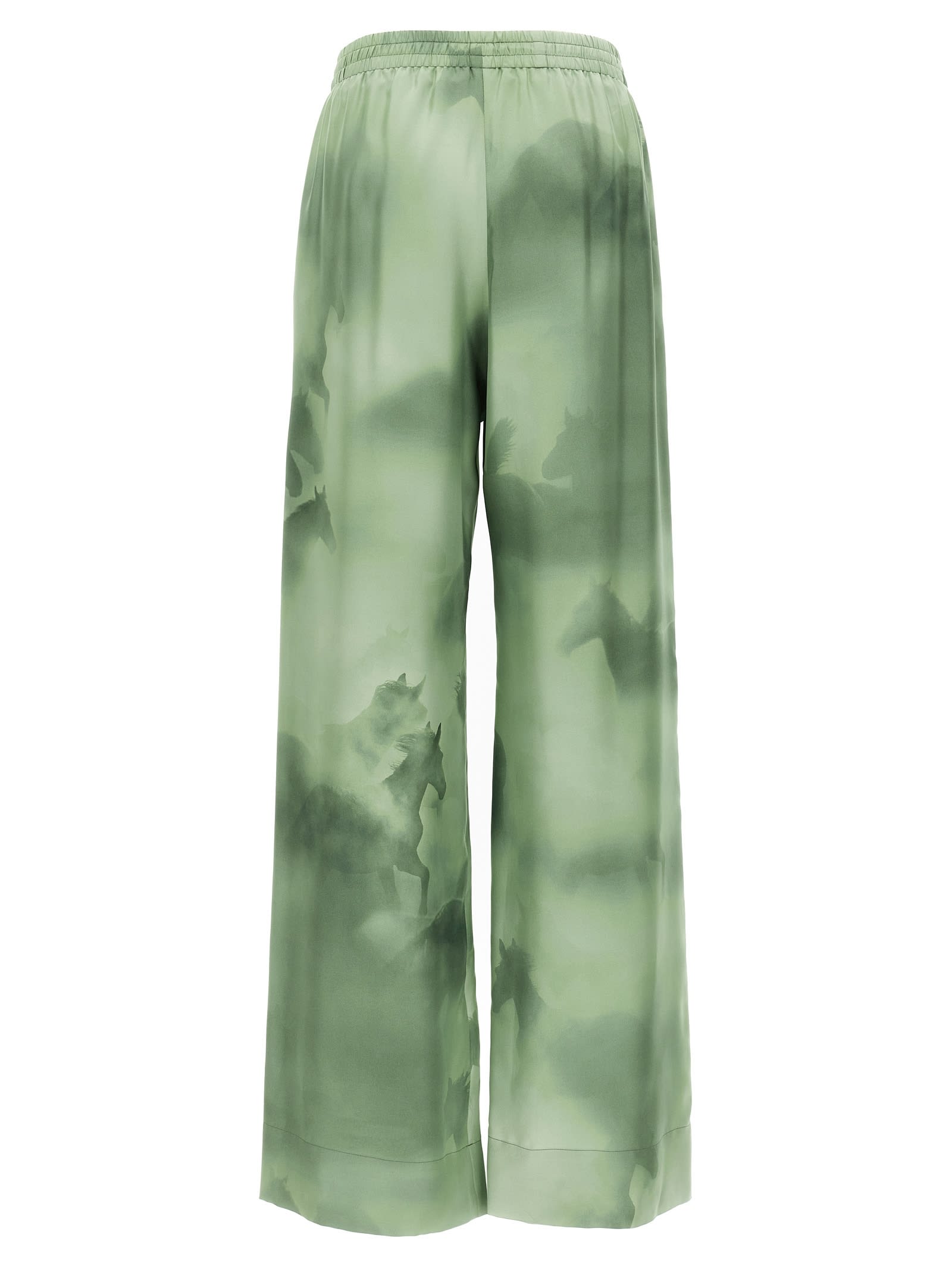 Stella Mccartney All-over Print Silk Pants With High Waist In Green