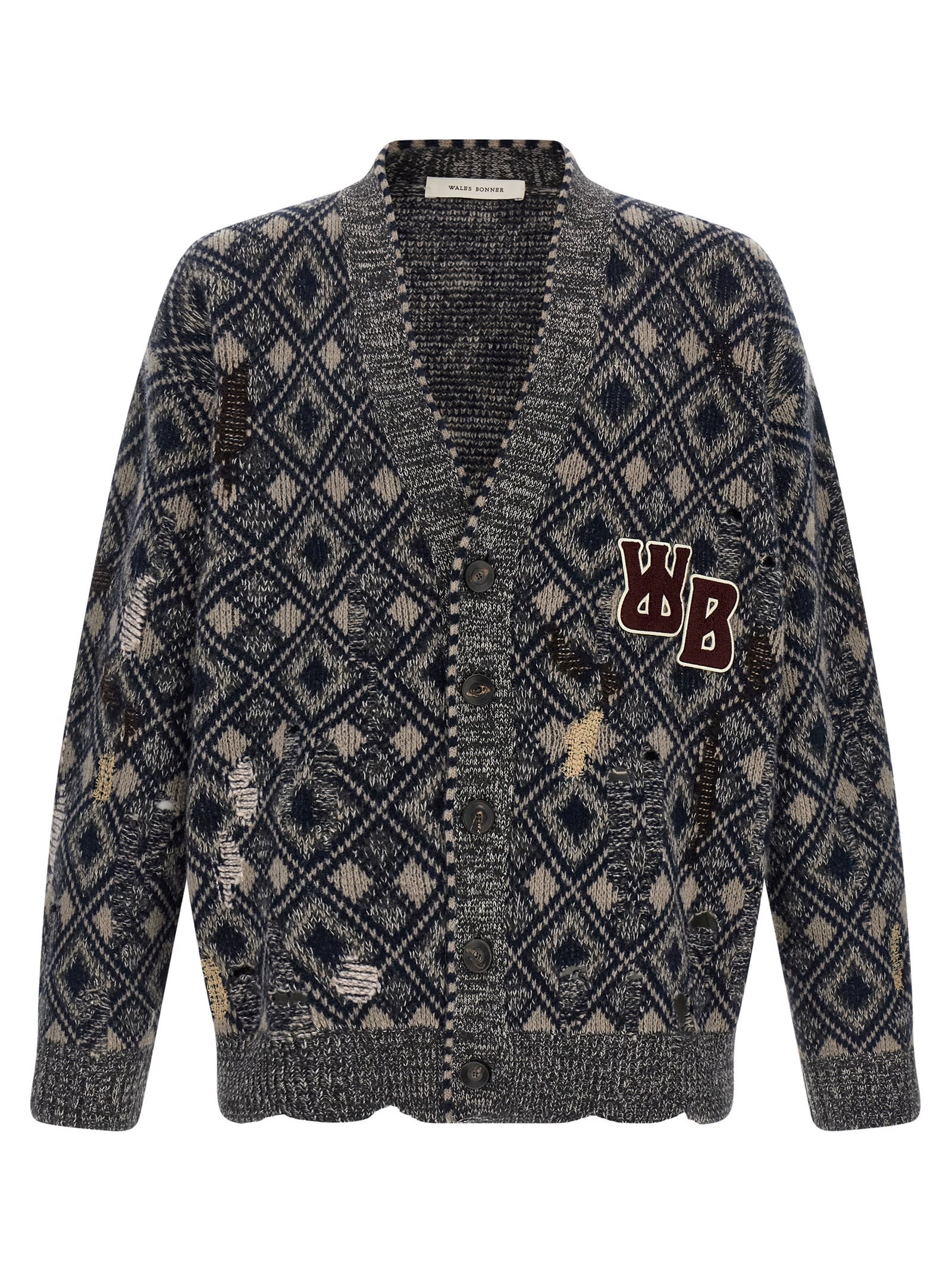 Wales Bonner Diamond Pattern Cardigan Patch Detail In Multi