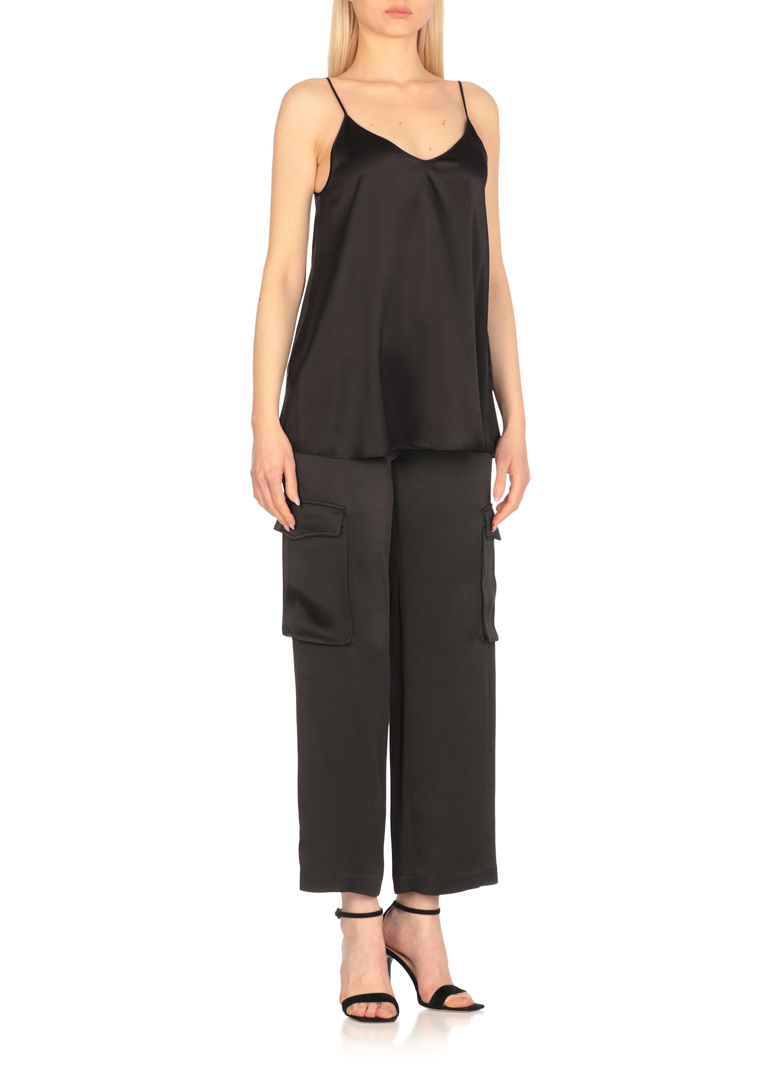 Antonelli 'abe' Black Sleeveless Top With Spaghetti Straps And V Neck