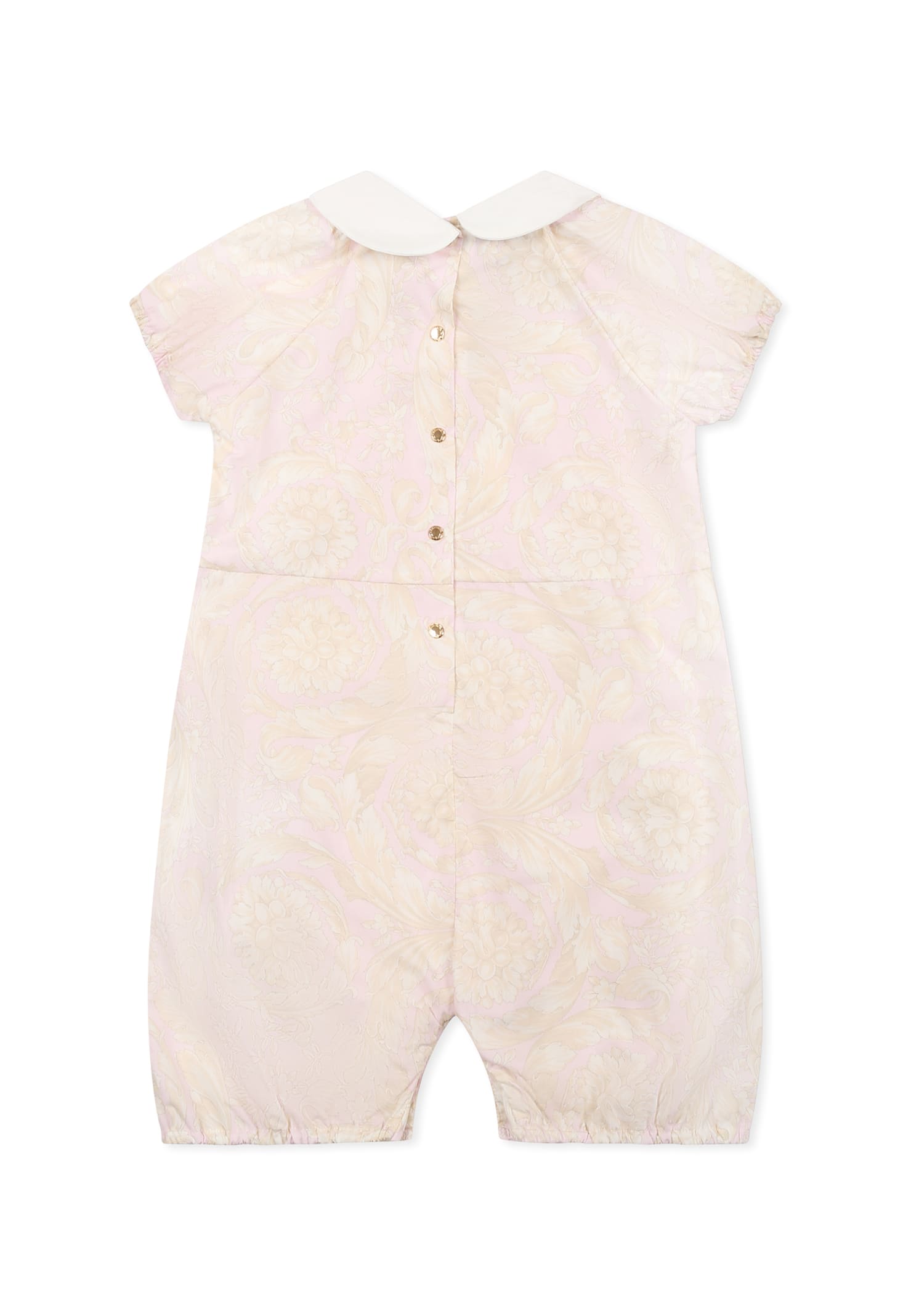 Versace Pink Romper Or Baby Girl With Barocco Print In Pink